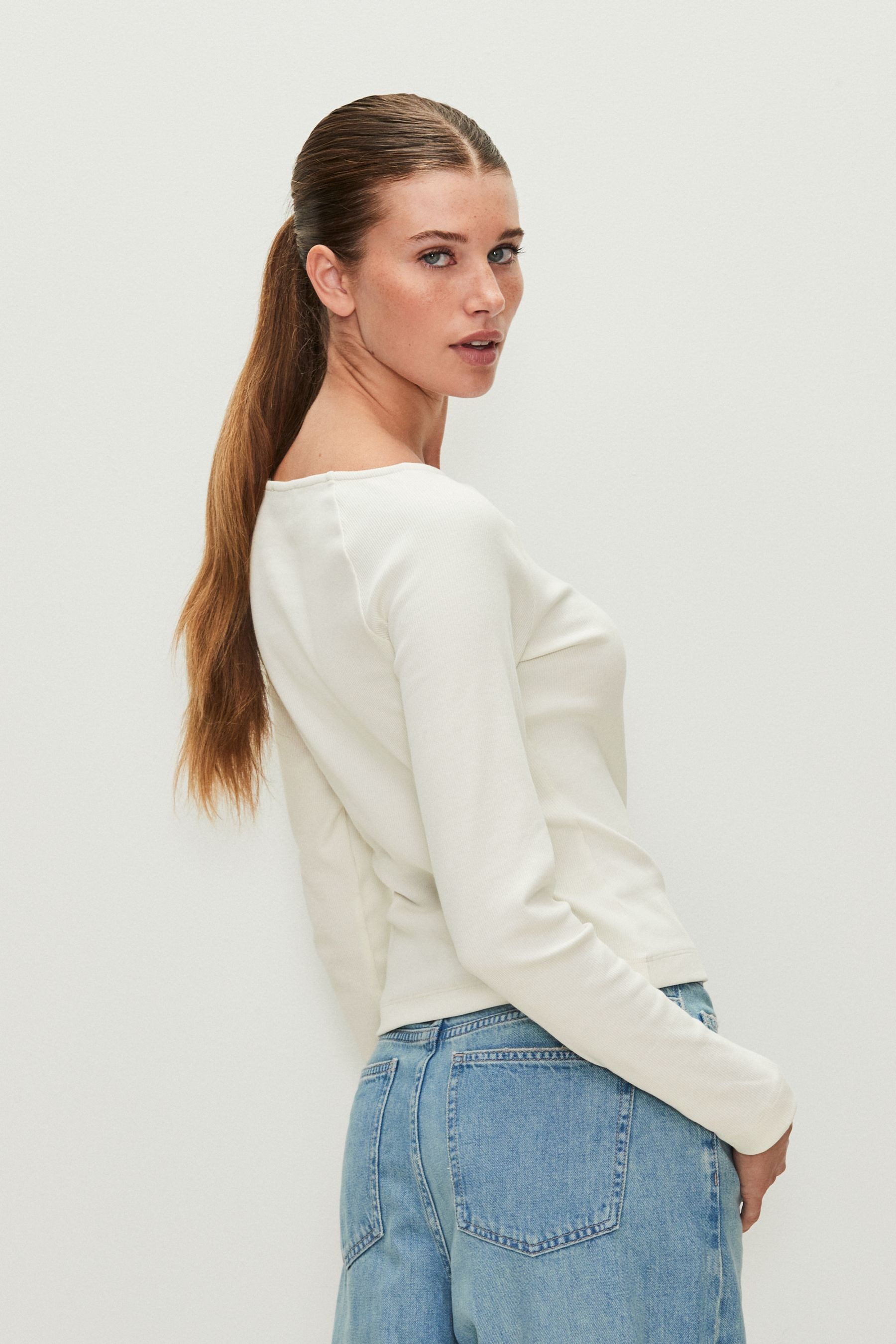 Next Blusenshirt Langarmoberteil mit offenem U-Boot-Ausschnitt günstig online kaufen