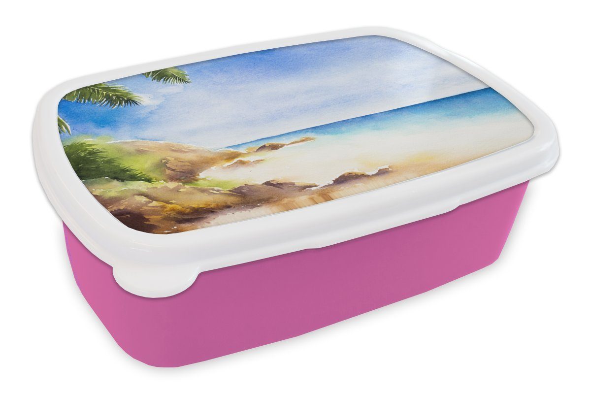 MuchoWow Lunchbox Meer - Strand - Berge, Kunststoff, (2-tlg), Brotbox für Erwachsene, Brotdose Kinder, Snackbox, Mädchen, Kunststoff rosa