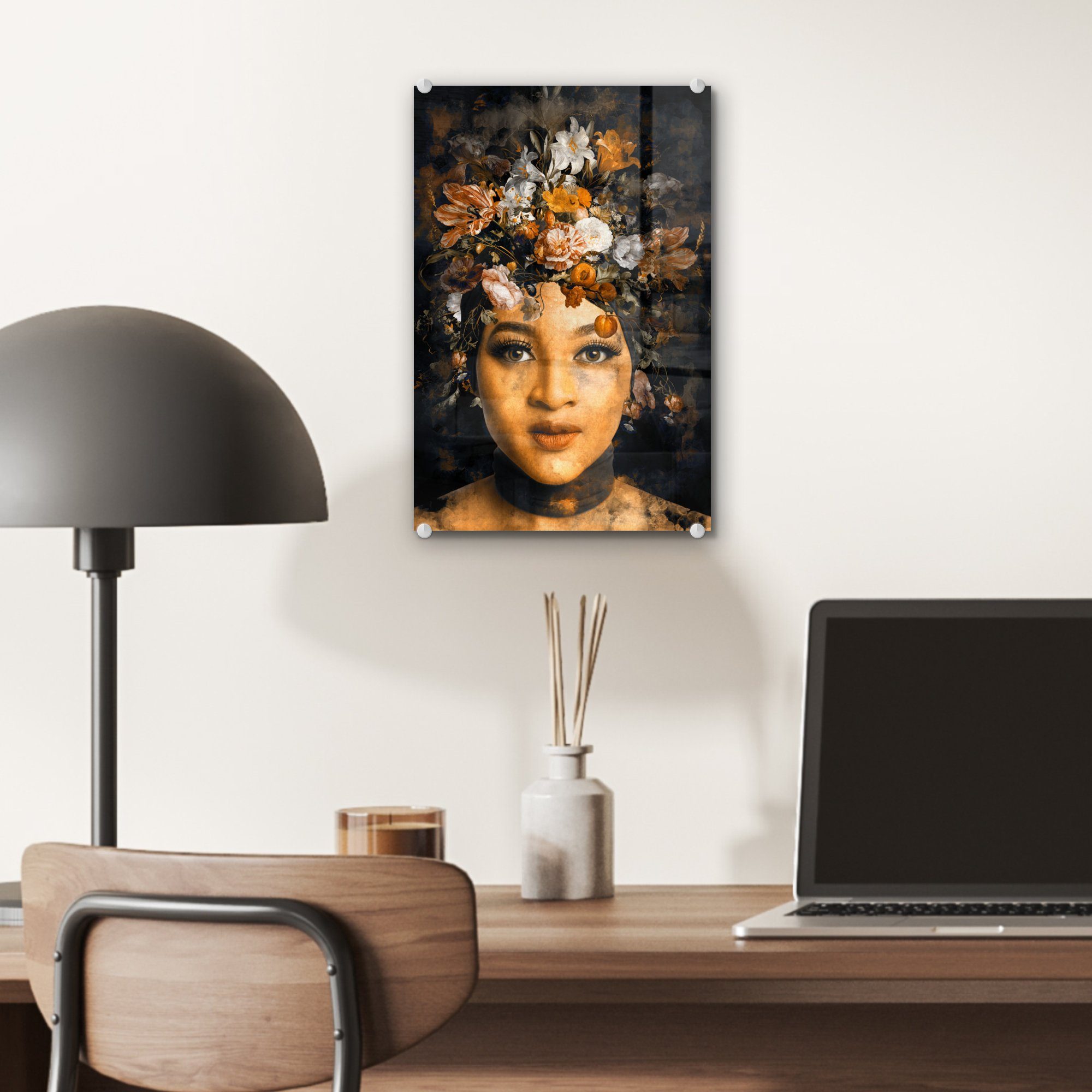 - Acrylglasbild Lehm (1 Glas - MuchoWow Flora, auf - Glas Wandbild Bilder St), Wanddekoration Foto Frau - auf - Glasbilder