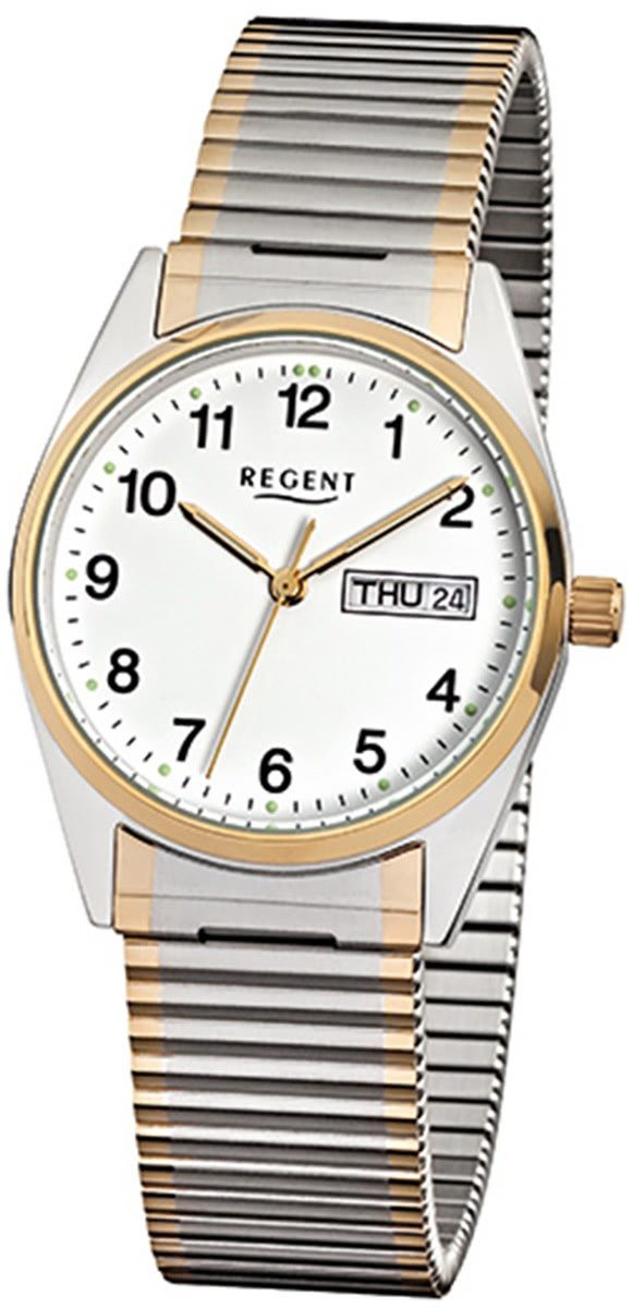 Regent Quarzuhr Regent Herren-Armbanduhr silber gold Analog, (Analoguhr), Herren Armbanduhr rund, mittel (ca. 33mm), Edelstahl, goldarmband