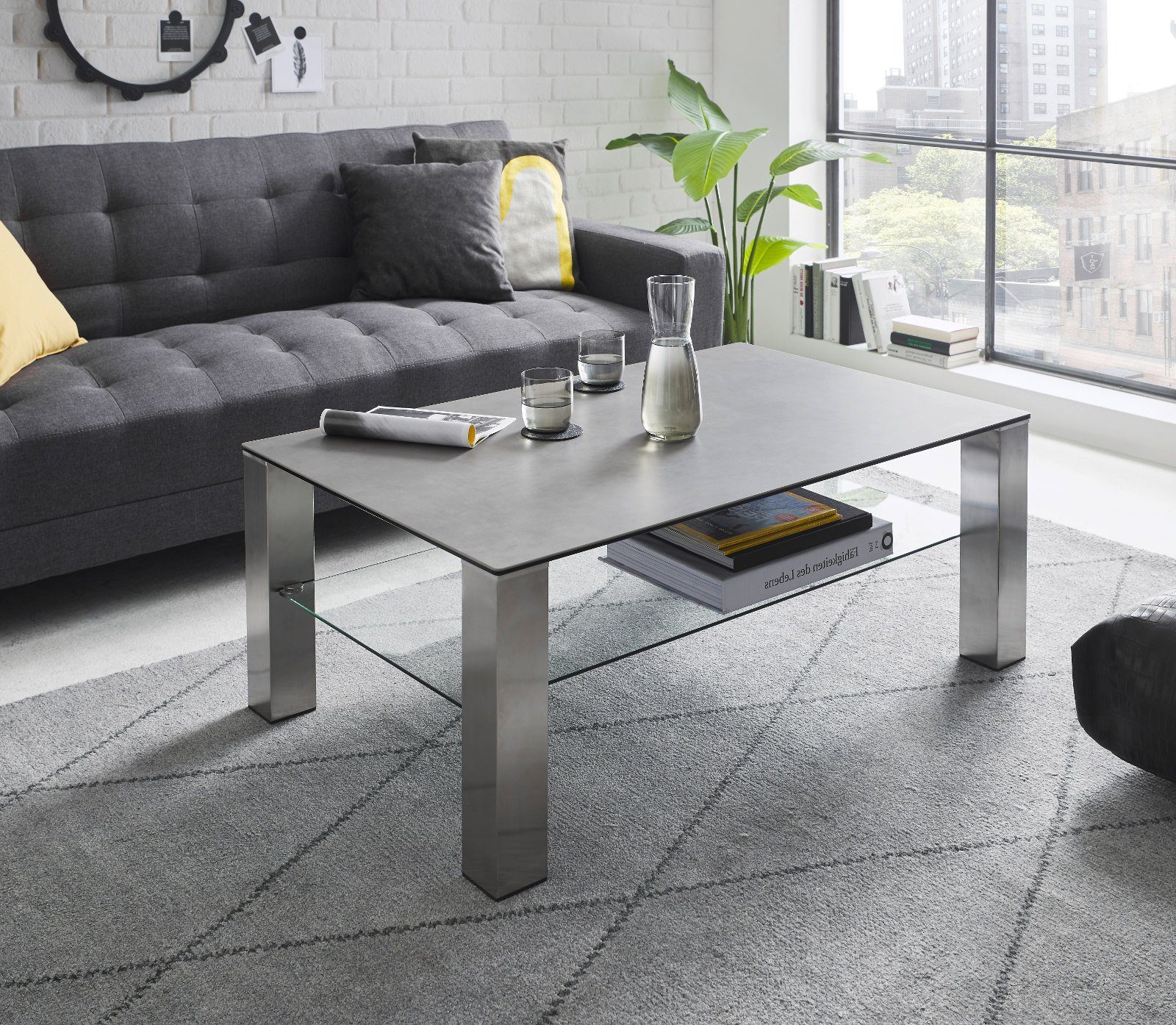 MCA furniture Couchtisch Puno (Wohnzimmertisch cm), 110 Edelstahl mit Keramik-Tischplatte x 70