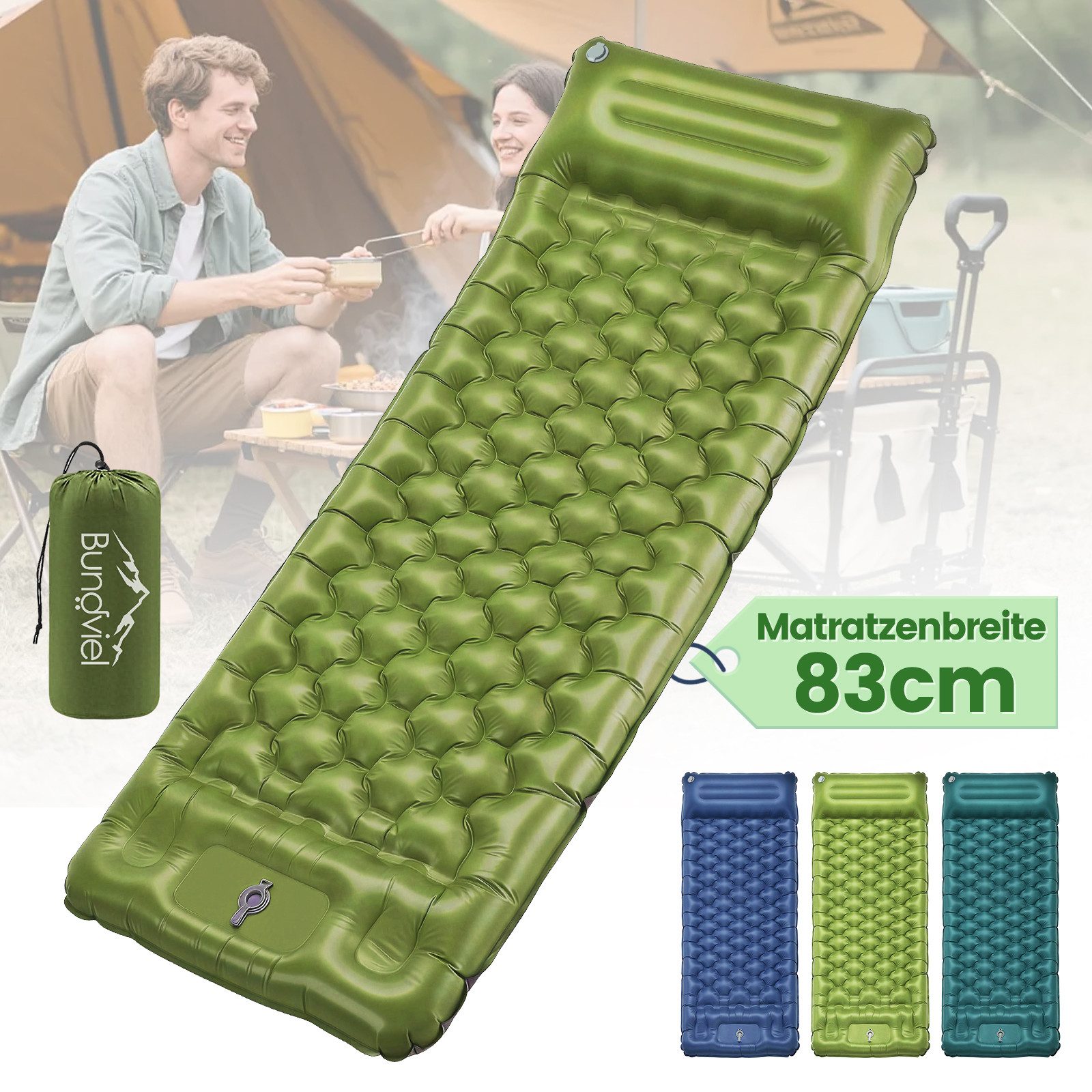 Bundviel Isomatte Luftmatratze Outdoor Camping Isomatte Selbstaufblasend Ultraleicht, 12cm Ultradicke 83cm Ultrabreite mit Fußpumpe