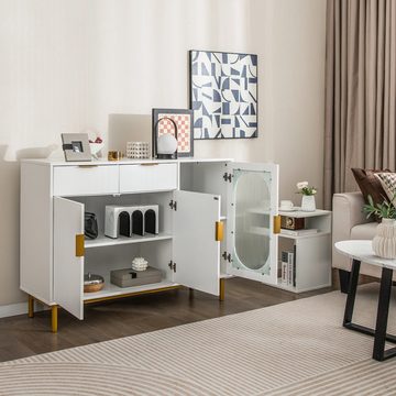 KOMFOTTEU Küchenbuffet Sideboard Küchenschrank, Glastür & Metallbeinen