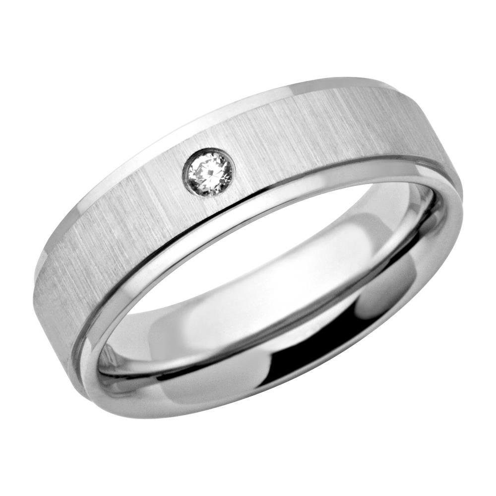 Unique Fingerring Mattierter Edelstahl Ring mit polierten Kanten und Zirkonia R9106cz