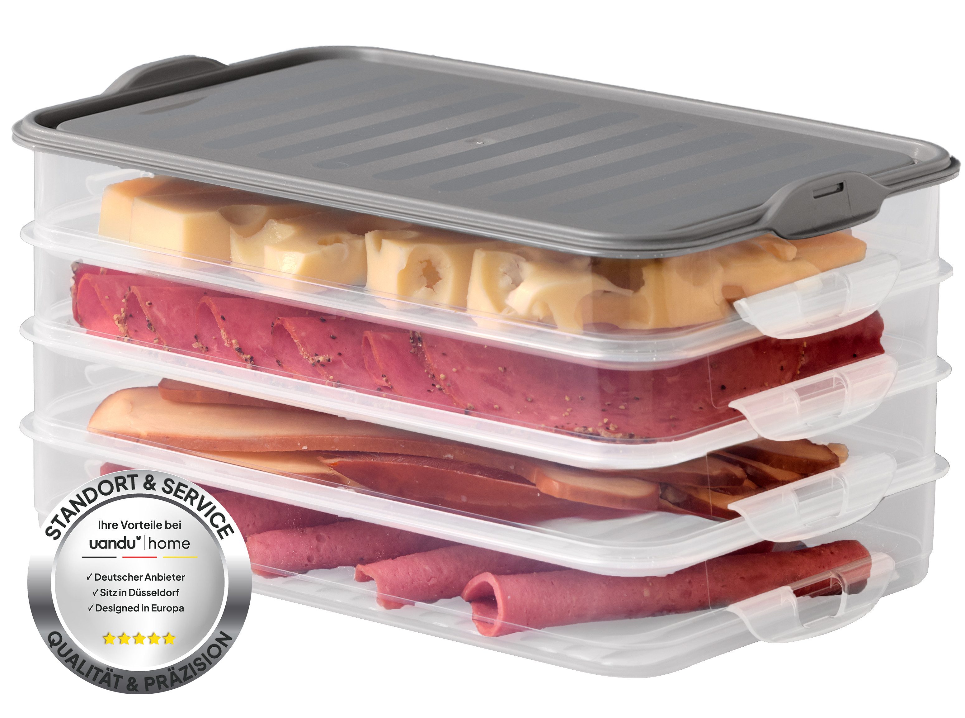 uandu home Frischhaltedose Aufschnittboxen für Kühlschrank, Wurst Aufbewahrung Kühlschrank, (Aufschnittbox Stapelbar, Kühlschrank Organizer, BPA Frei Kunststoff, Frischhaltedosen mit Deckel, Aufschnittdosen), BPA Frei, Dishwasher Safe, Reusable