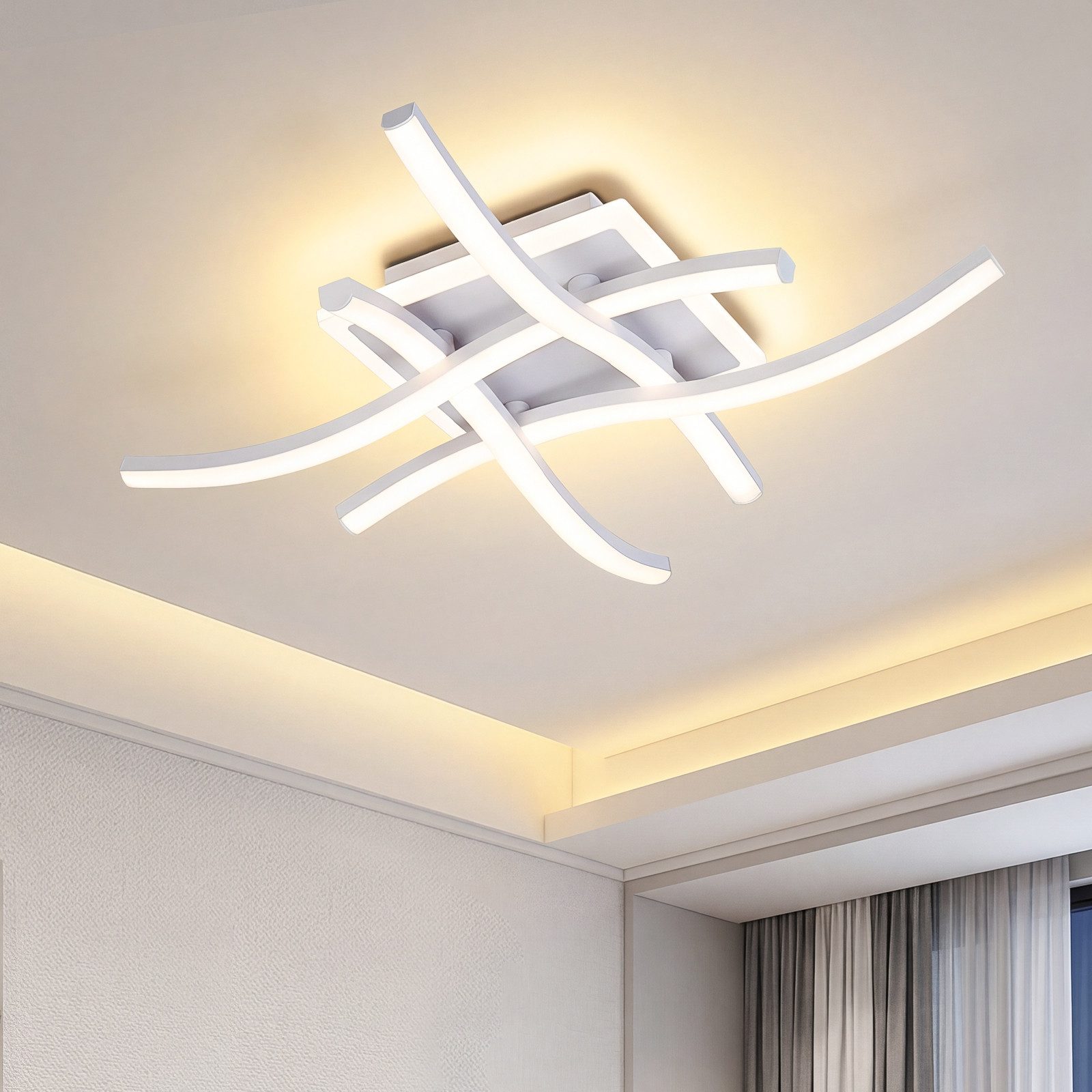 BlingBin LED Deckenleuchte 29W Kronleuchter Lampe Modern geschwungene Design Deckenleuchte, 2900 lm, LED fest integriert, Kaltweiß, Neutralweiß, Warmweiß, mit 4 Stück Winkte Licht Für Wohnzimmer Schlafzimmer Esszimmer