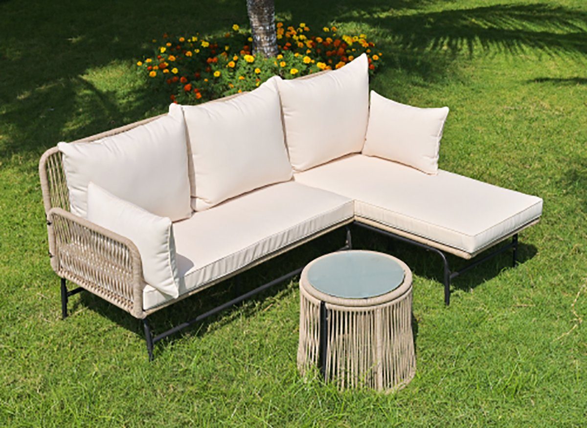 gewebtem den Seil Weißes Tischsitz aus DOTMALL für Außenbereich Gartenmöbel-Freizeit-Set