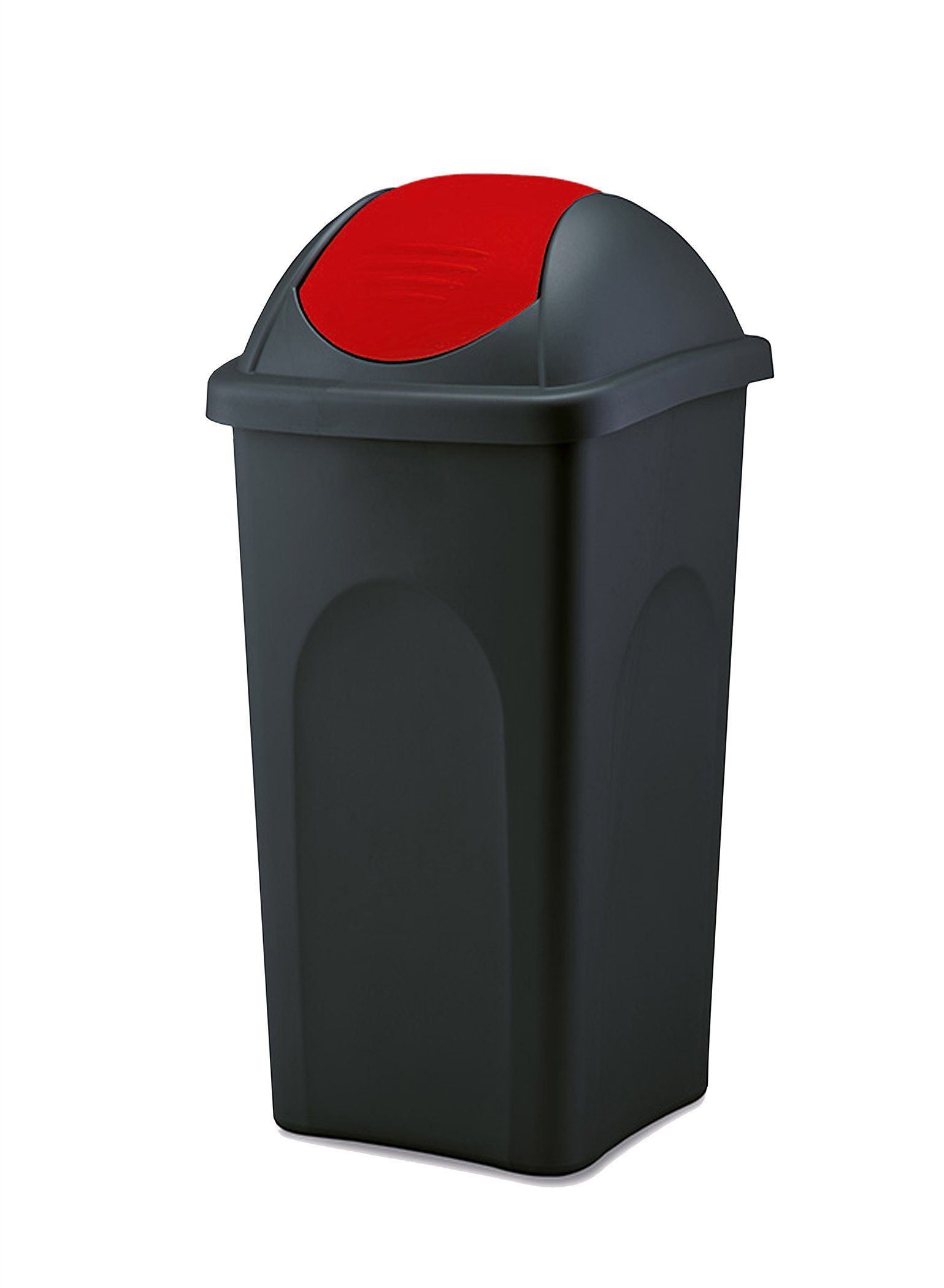 BigDean Mülleimer 30 L groß schwarz Rot Schwingdeckel Müllsammler Abfalleimer, XL Mülleimer, Schwingdeckel, 60L, Dezente Optik