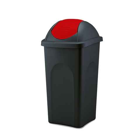 BigDean Mülleimer 30 L groß schwarz Rot Schwingdeckel Müllsammler Abfalleimer