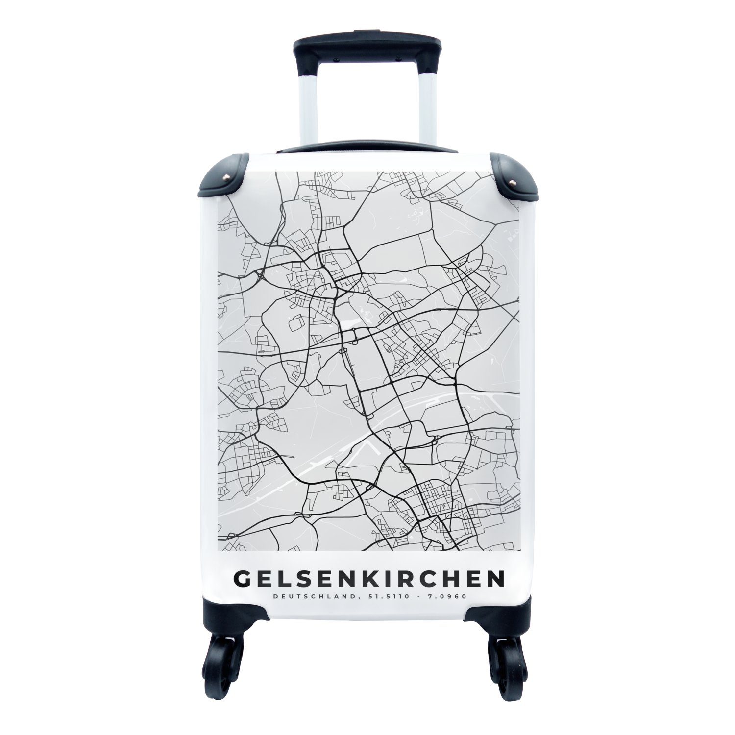 MuchoWow Handgepäckkoffer Karte - Stadtplan - Deutschland - Gelsenkirchen - Karte, 4 Rollen, Reisetasche mit rollen, Handgepäck für Ferien, Trolley, Reisekoffer