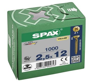 SPAX Spanplattenschraube Universalschraube, (Stahl gelb verzinkt, 1000 St), 2,5x12 mm