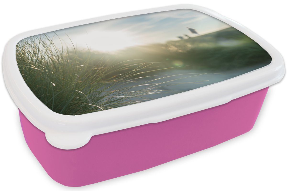 Brotdose Brotbox rosa Snackbox, Lunchbox Strand - Düne Kunststoff Kunststoff, MuchoWow Kinder, für - (2-tlg), Sonne, Erwachsene, Mädchen,