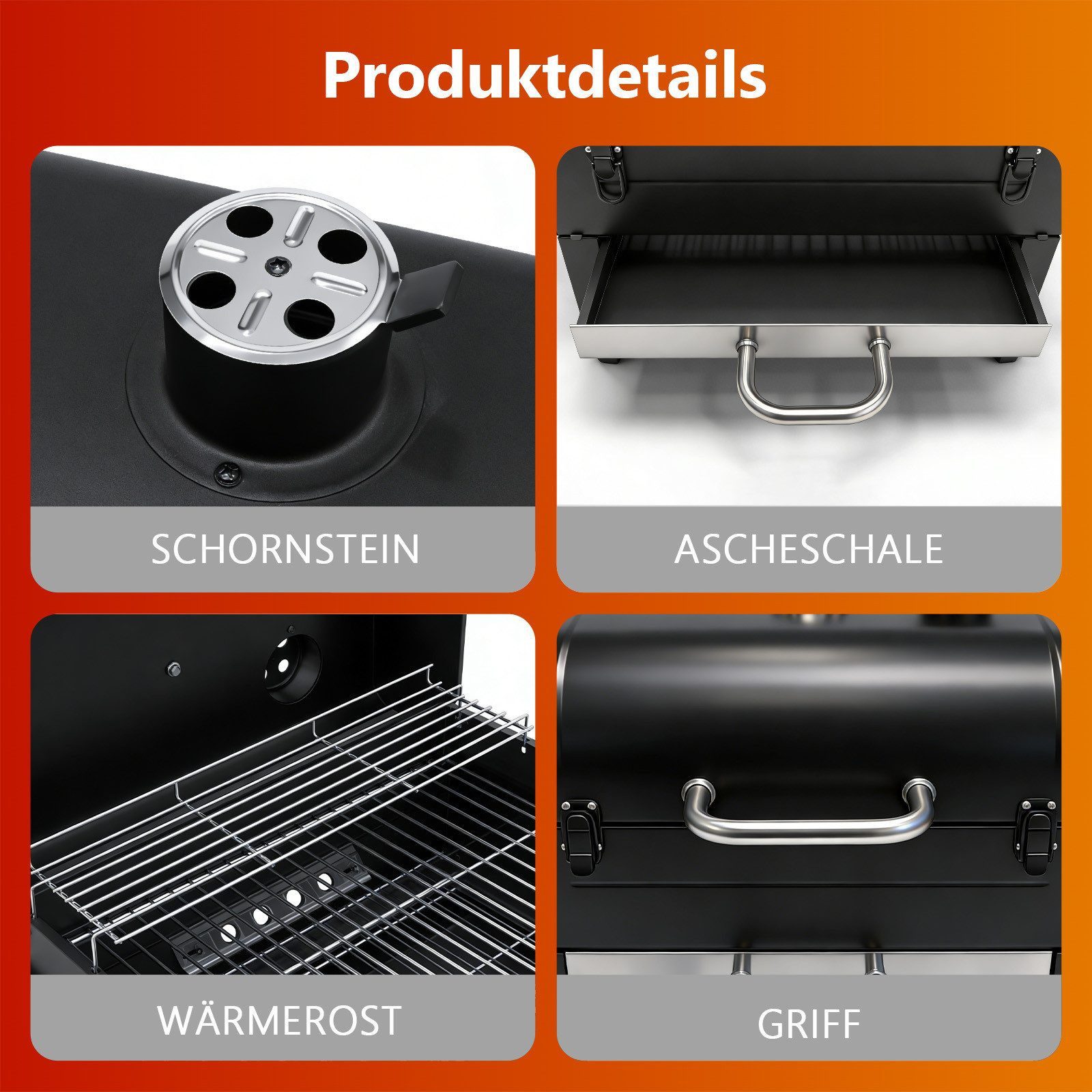 SunJas Holzkohlegrill Tragbarer Tischgrill mit Deckel, Thermometer und Lüftungssystem, compinggrill,BBQ Grill mit Doppelrost, Grillfläche 48 x 32 cm für Camping – Bild 4 von 5