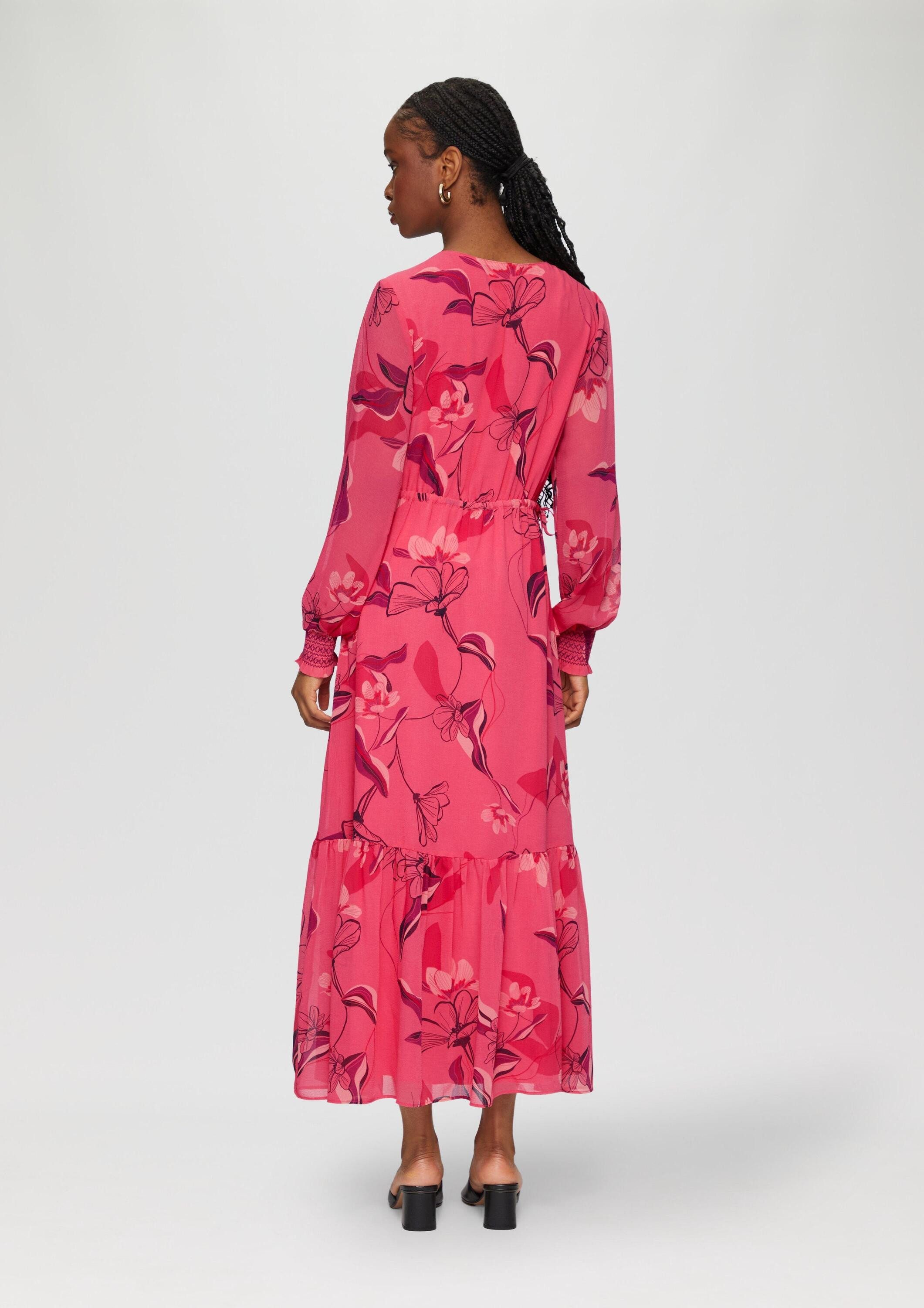 s.Oliver Maxikleid Kleid Langes Chiffonkleid mit Smok-Details