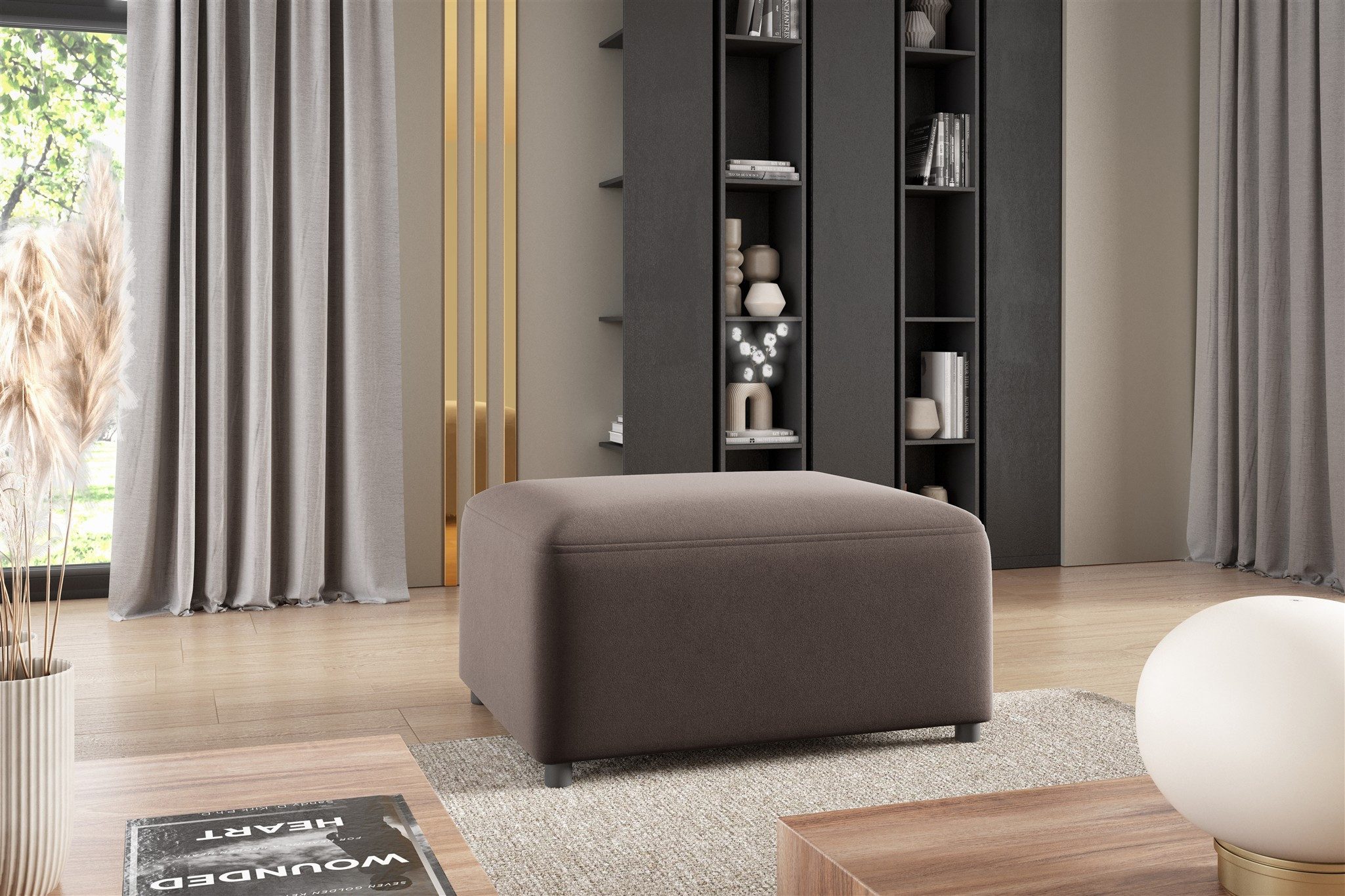 Fun Möbel Ecksofa Designersofa MEGAN XS inkl. Hocker in Stoff Salvador, mit Ottomane links oder rechts, Rundumbezug