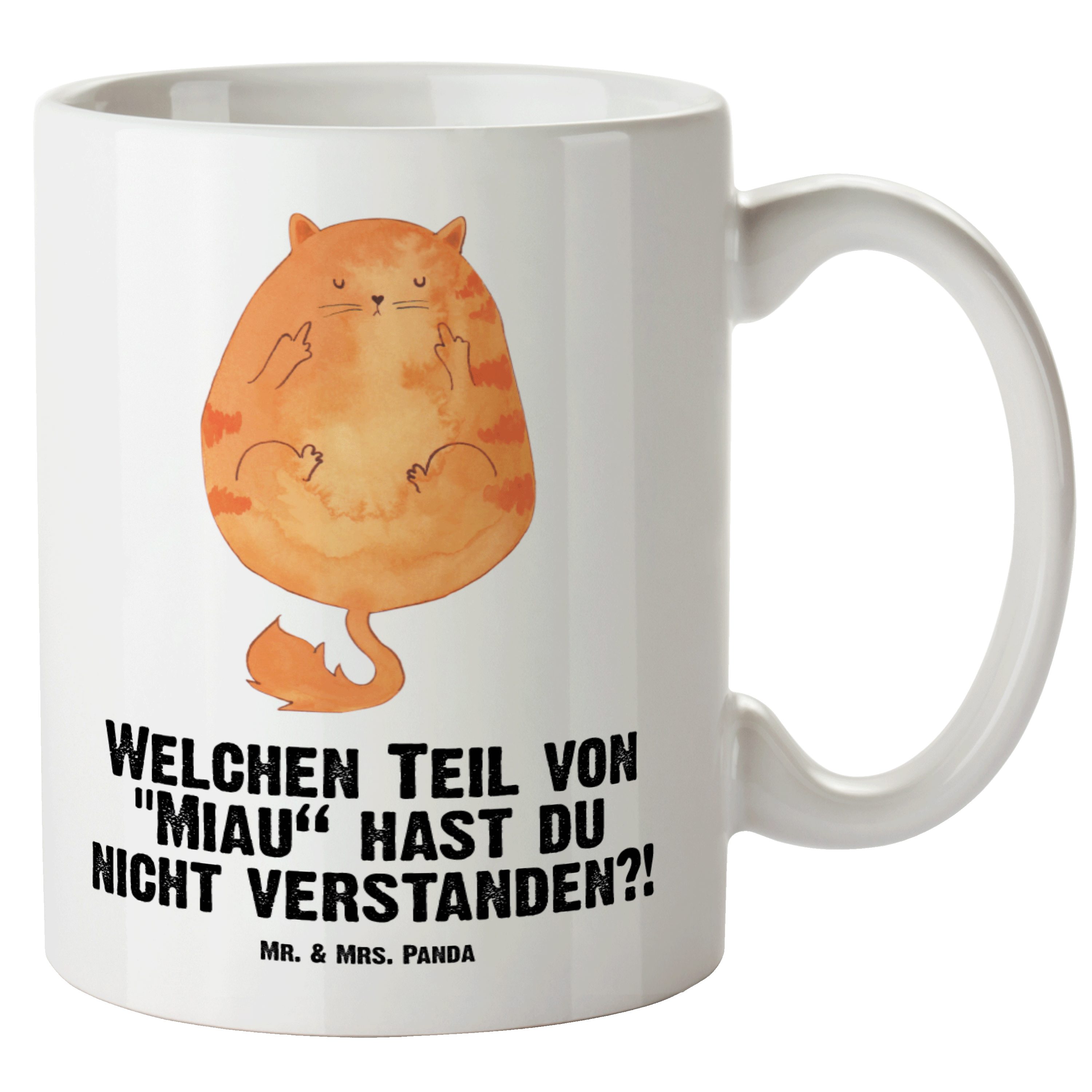 Tasse Becher, Tasse, Tasse Mr. XL Keramik - Mittelfinger - Jumbo Weiß Katze Katzens, Mrs. XL Panda Geschenk, &