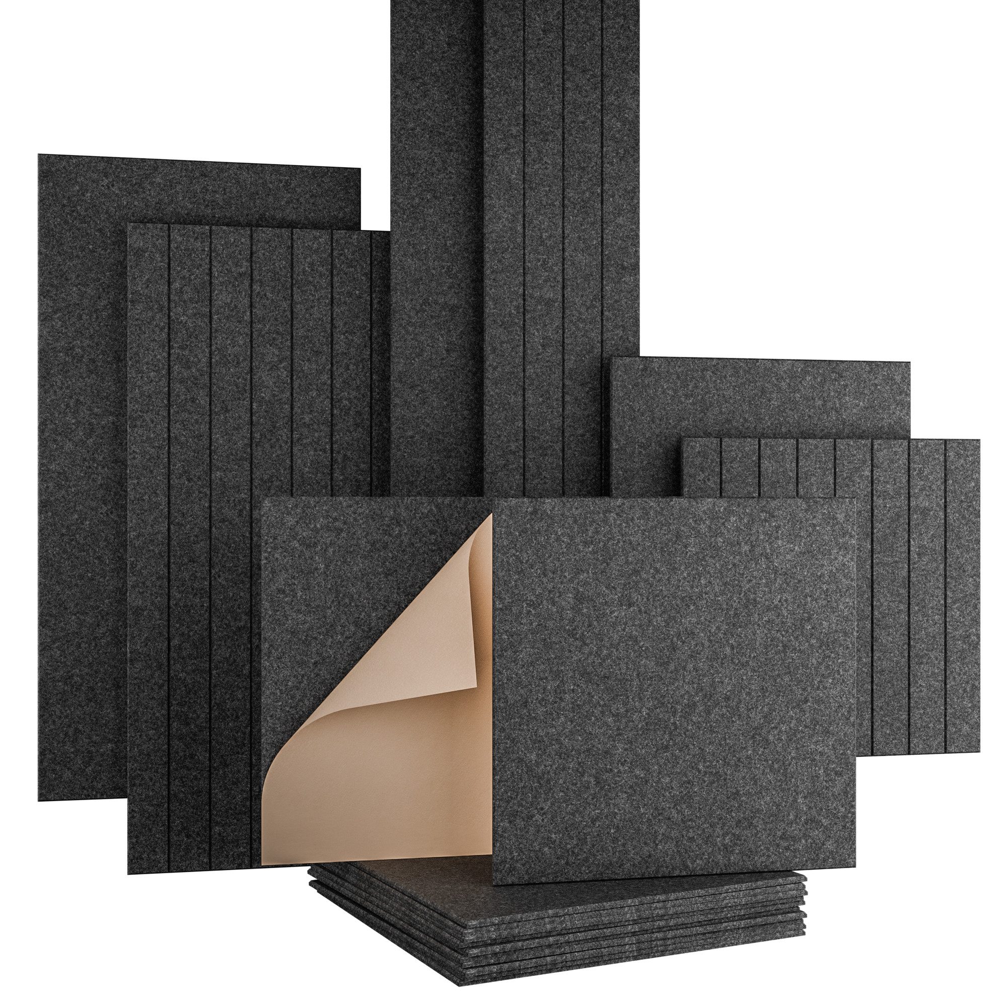 AKUSTIKO Schallschutzpaneel, BxL: 60x60 cm, (Selbstklebend 60x60cm - 4 Stück Graphit Akustik Wandpaneele Schallschutz & Raumakustik Panels Filz 9mm Hexim Decken- & Wandverkleidung Deckenplatte Dämmung (1.44m)