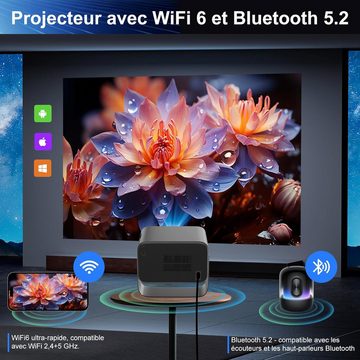 HIPPUS Full HD 1080P WiFi 6 Bluetooth Video Heimkino Mini Portabler Projektor (15000:1, 3840x2160 px, Mit Elektrischer Fokus und Trapezkorrektur kompatibel mit Smartphone)