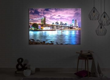 lightbox-multicolor LED-Bild New York Skyline mit Brooklyn Bridge front lighted / 60x40cm, Leuchtbild mit Fernbedienung