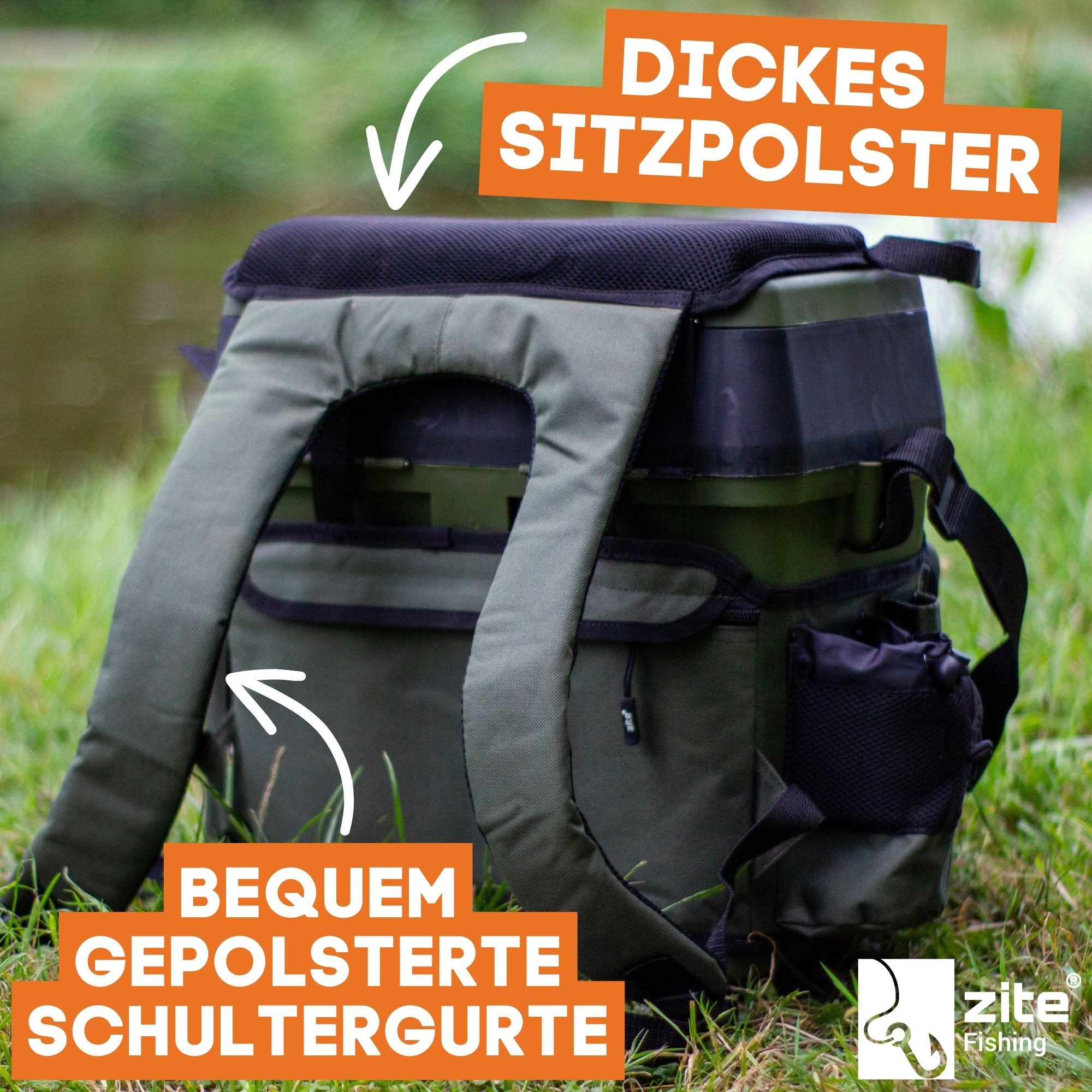Zite Angelrucksack und Multi-Sitzkiepe in 1 - Inklusive 4 Tackleboxen im Deckel – Bild 4 von 5