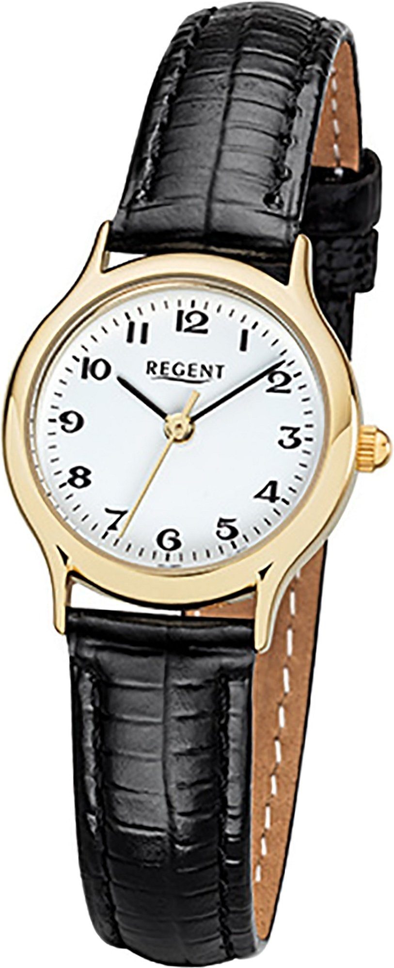 Regent Quarzuhr Regent Leder Damen Uhr F-971 Quarzuhr, Damenuhr mit Lederarmband, rundes Gehäuse, klein (ca. 24mm), Elegant-S