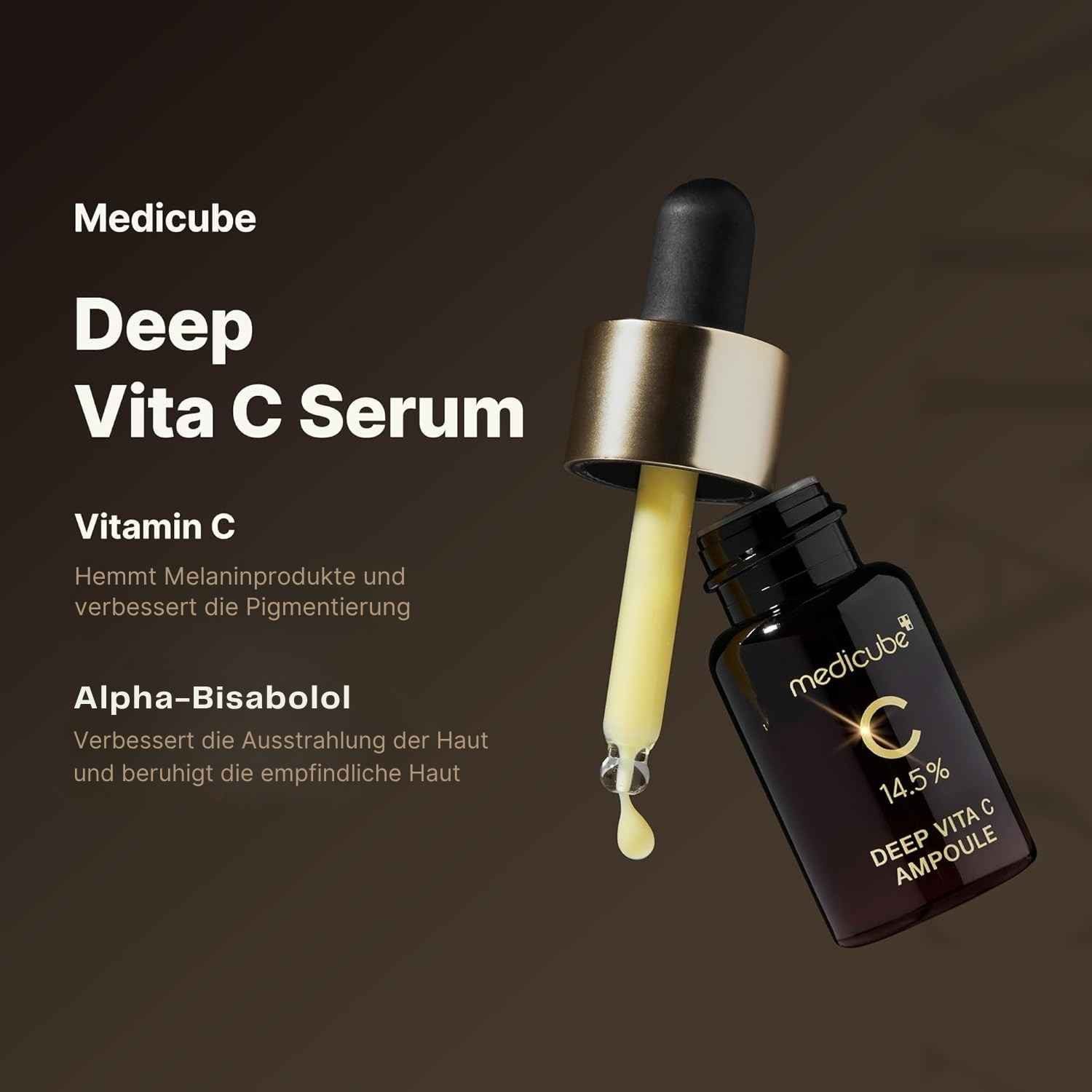 Medicube Gesichtsserum Deep Vita C Ampoule 2.0 – Aufhellendes Serum mit 14,5 % Vitamin C gegen dunkle Flecken & Hyperpigmentierung – Strahlender Teint, & glattere Hautstruktur für alle Hauttypen – 3x10 g Ampullen