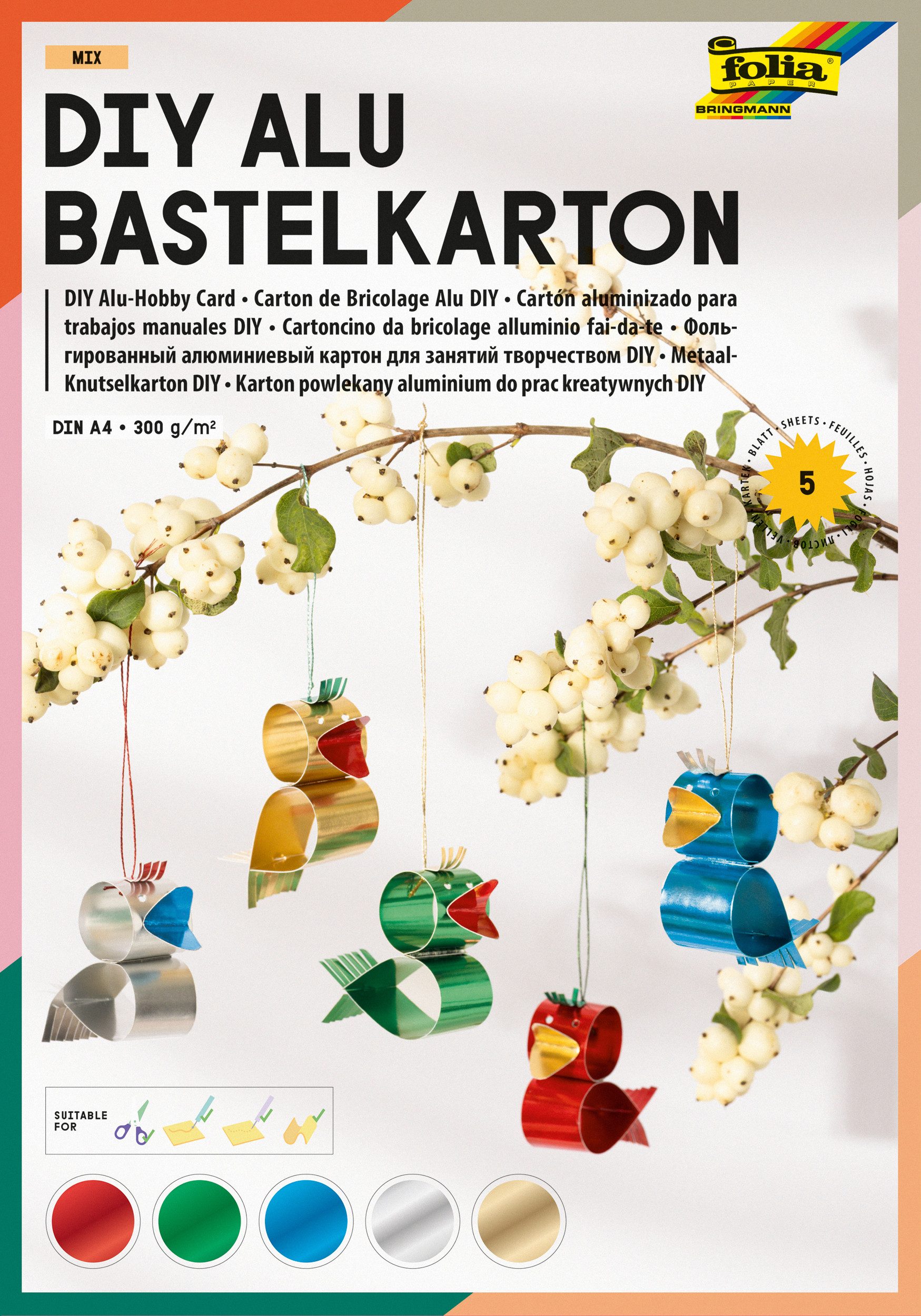 Folia Motivpapier Alu Bastelkarton, DIN A4