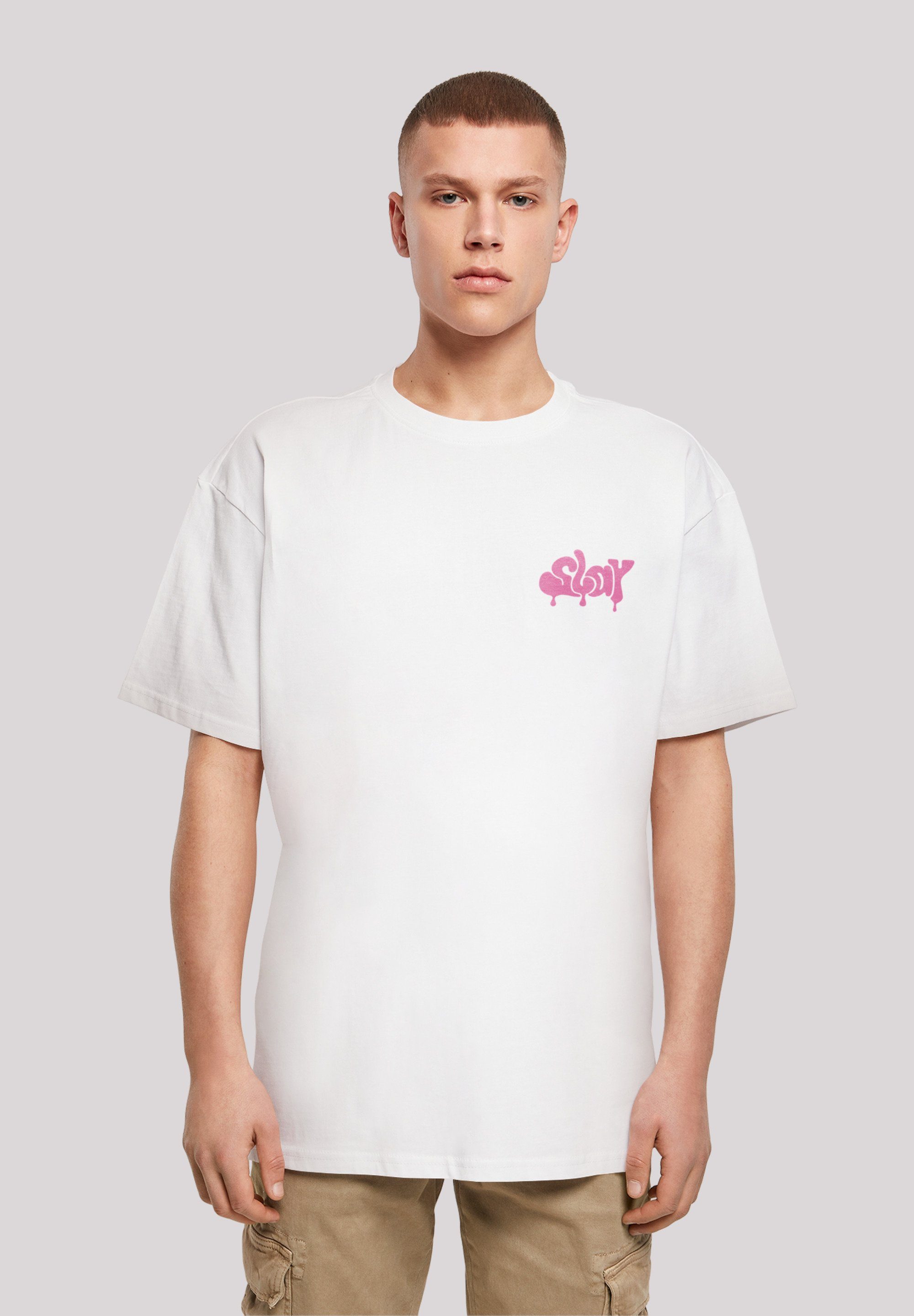 F4NT4STIC T-Shirt SLAY Jugenwort Pink Print weiß