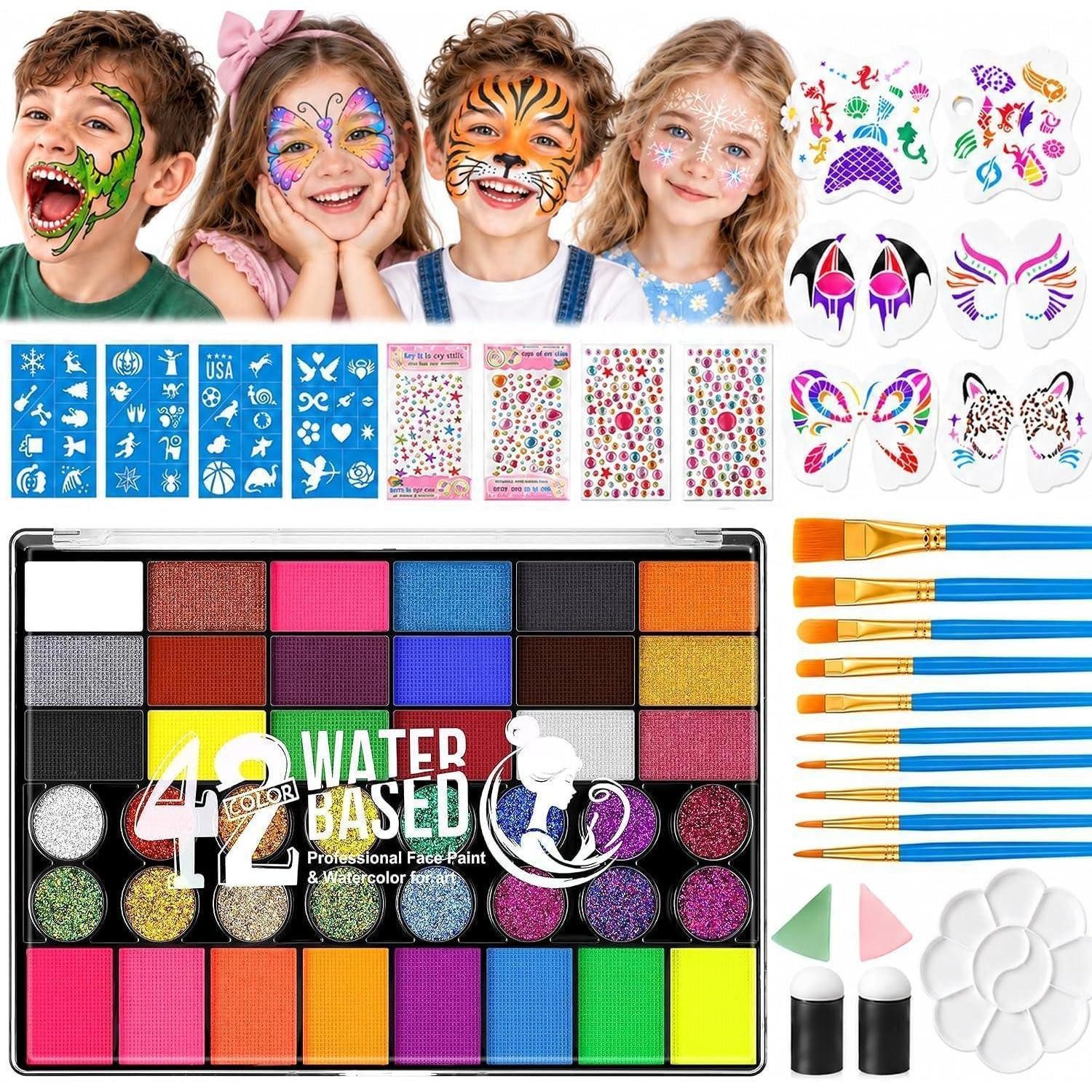 LuxusKollektion Theater Schminkpalette Kinderschminke Set 42 Farben, Waschbar, Zubehör
