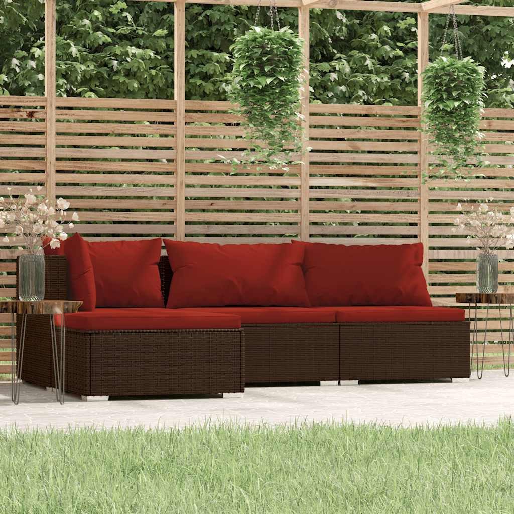 furnicato Gartenlounge-Set 4-tlg. Garten-Lounge-Set mit Kissen Braun Poly Rattan, (1-tlg)