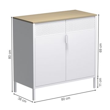 STEELSØN Kommode Izar (Sideboard 80x80x38 cm in weiß, mit flexibel einstellbarem Einlegeboden), schmale Metallkommode, mit Ablage aus MDF