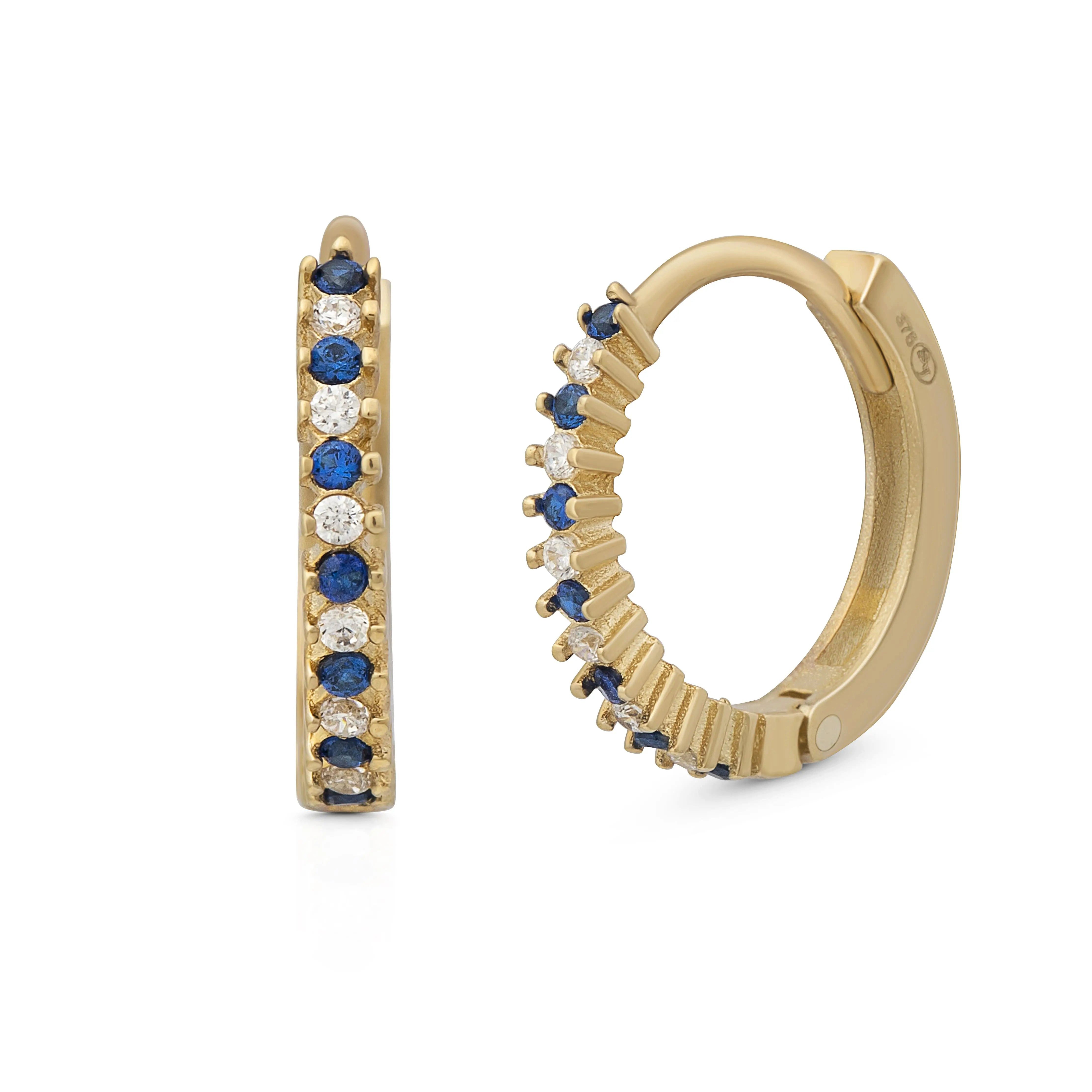 Creolen-Set 375er Gold Creolen – Ocean Design blaue Zirkonia, mittelgro?
