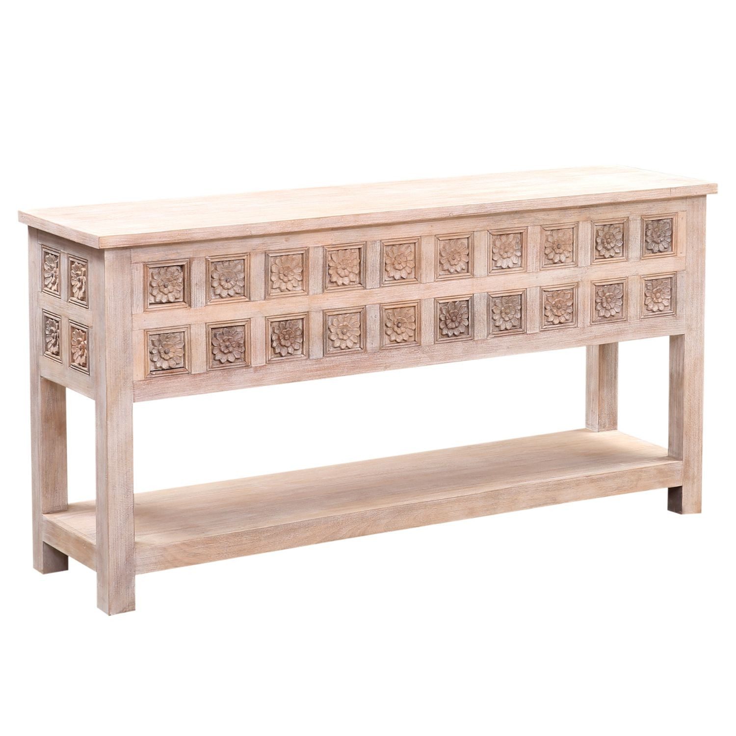 Marrakesch Orient & Mediterran Interior Konsolentisch Boho Konsole Anrichte Kabira handgefertigt aus Mangoholz, Beige 150 cm (1-St), Handarbeit