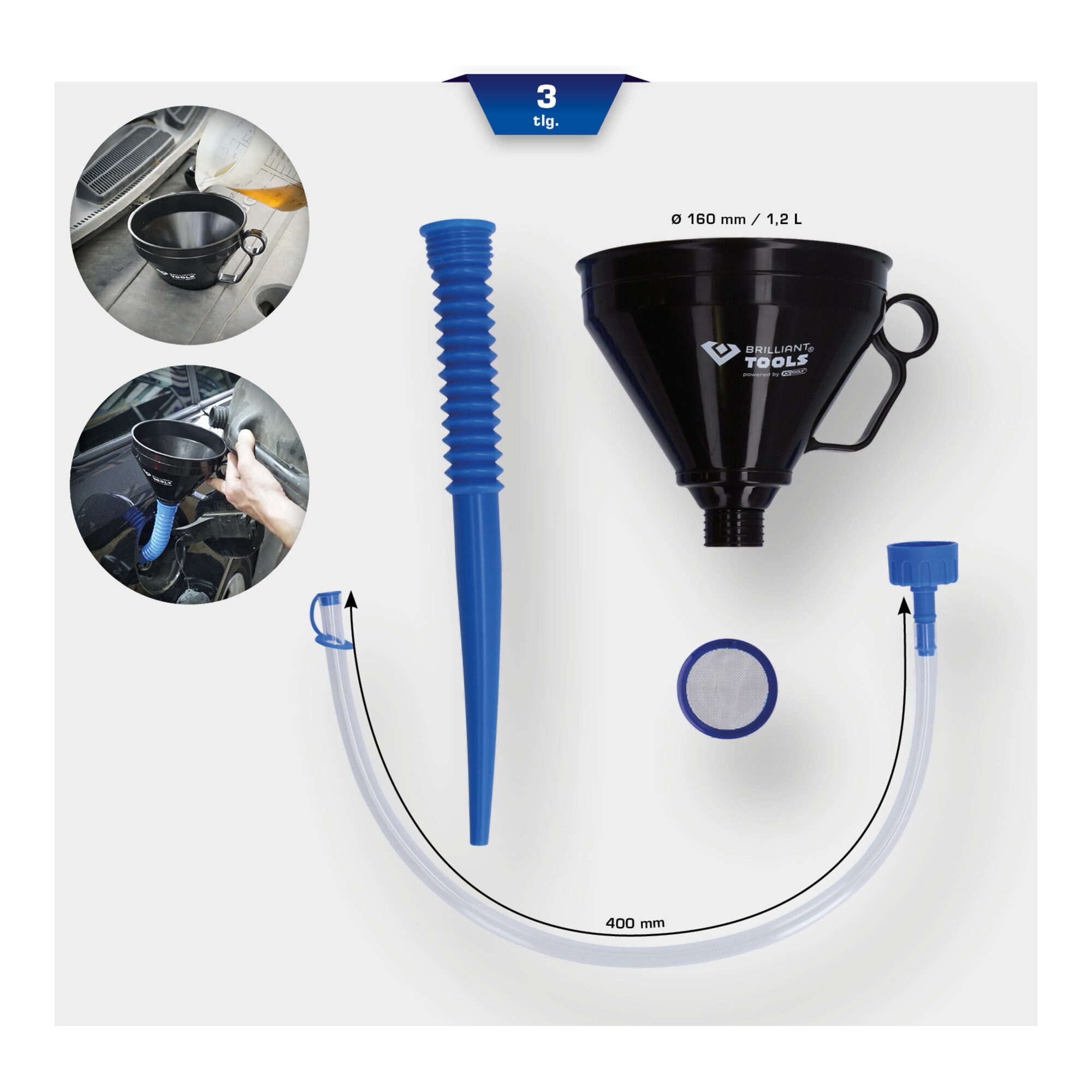 Brilliant Tools Kanister Brilliant Tools Universal-Trichter-Satz, 3-tlg