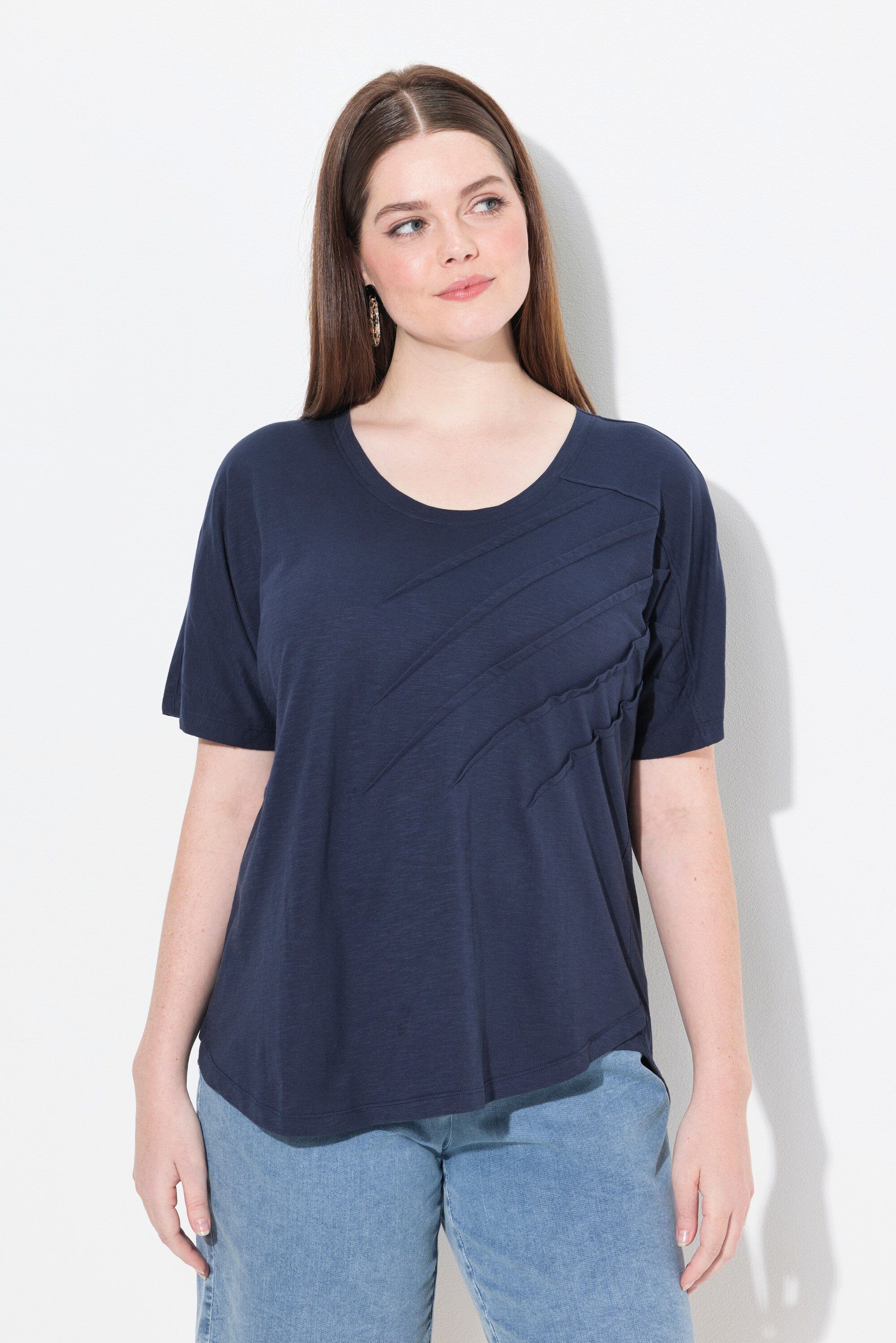 Ulla Popken T-Shirt T-Shirt Biesen Rundhals Halbarm Biobaumwolle