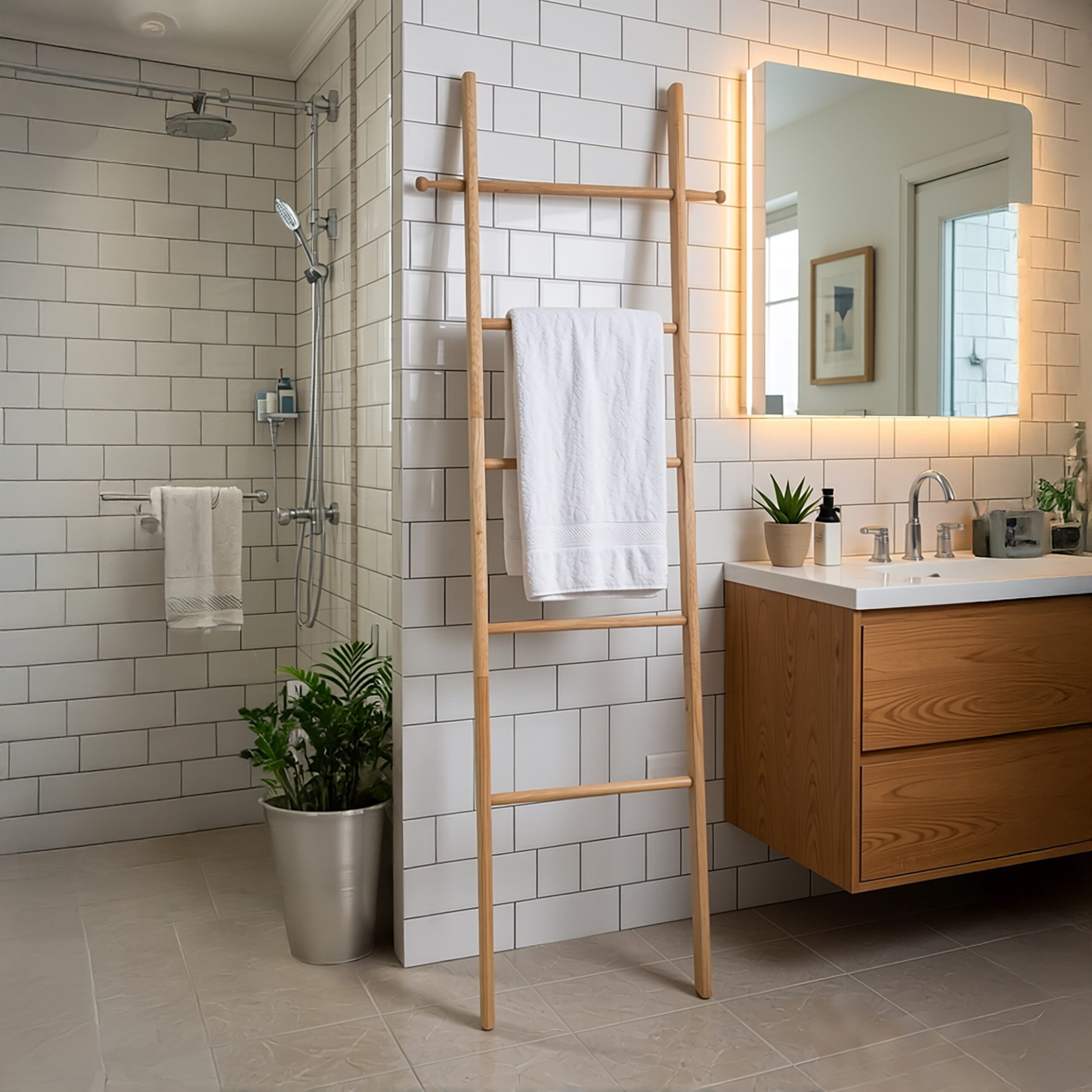 relaxdays Handtuchleiter Walnussholz 5 Sprosse