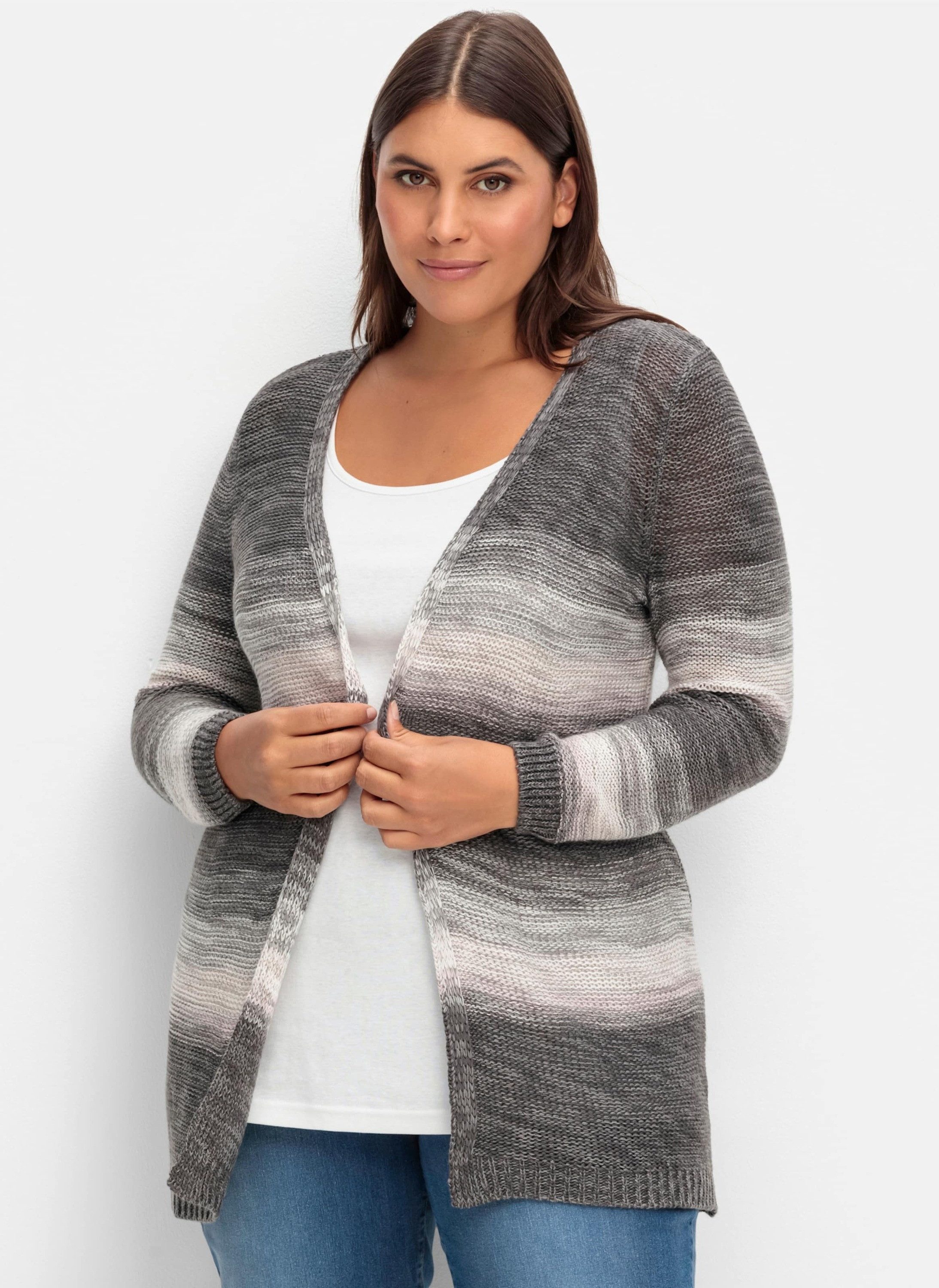 Sieh an! Strickjacke Long-Strickjacke Langarm Links-Strick