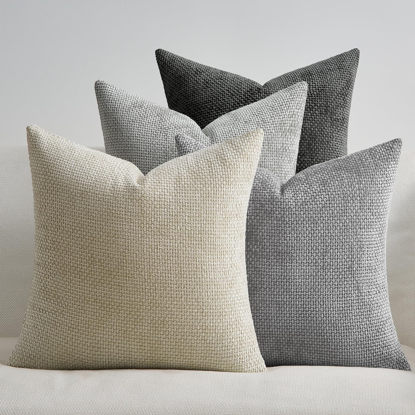 Topfinel Kissenbezug 40x40 samt kissenbezüge 50x50 Weich Sofa Deko Rattanstreifen, kissenbezug 4er set Grau Farbverlauf Wohnzimmer Kinder Hautfreundlich