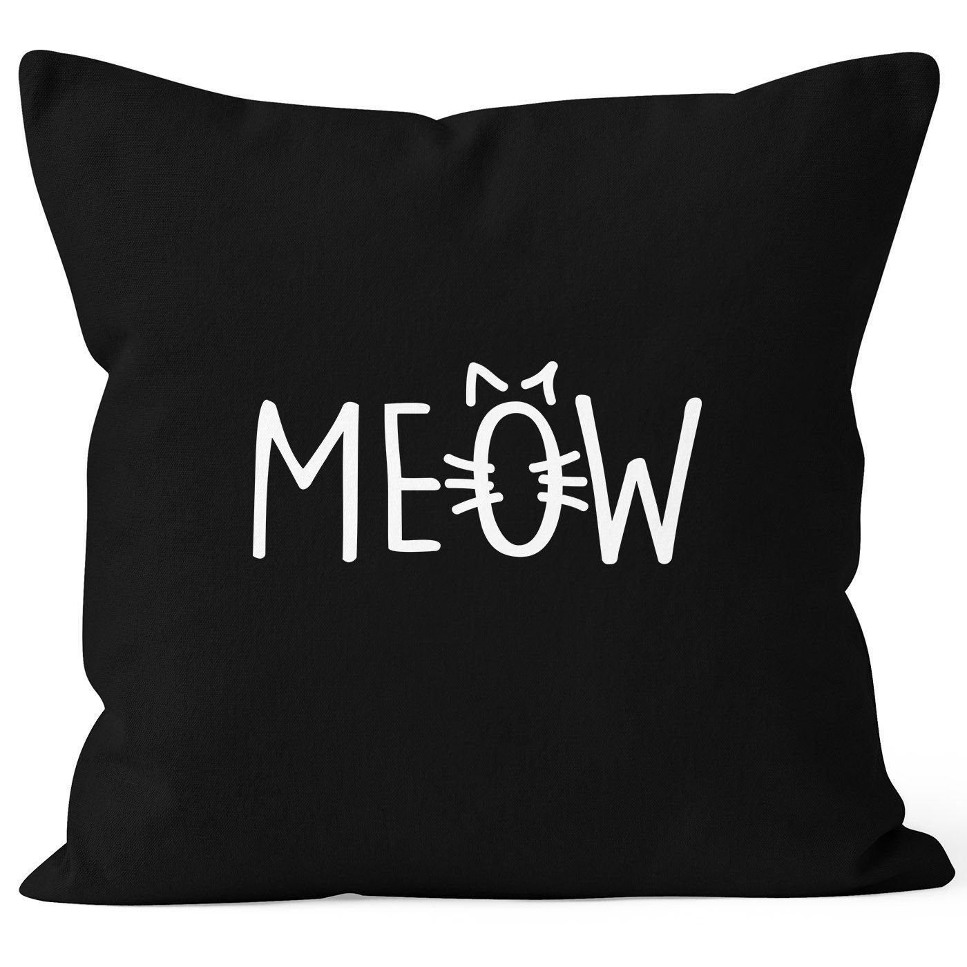 MoonWorks Kissenbezug Kissen-Hülle Deko-Kissen Miau Meow schwarz Katze 40x40 Baumwolle Cat Dekokissen MoonWorks®