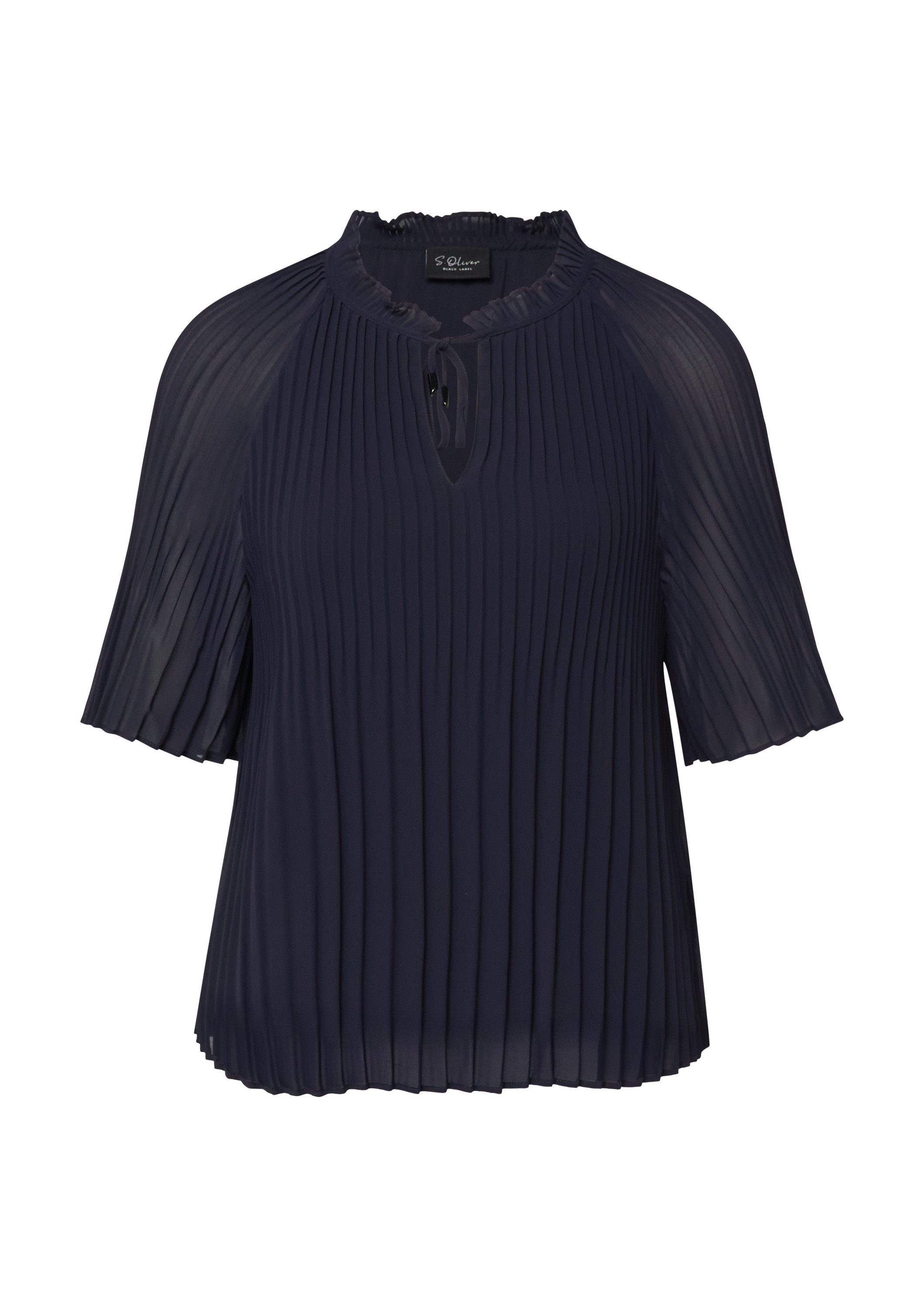 s.Oliver Kurzarmbluse Bluse Festliche Chiffon-Bluse mit Plissee und Rüschen