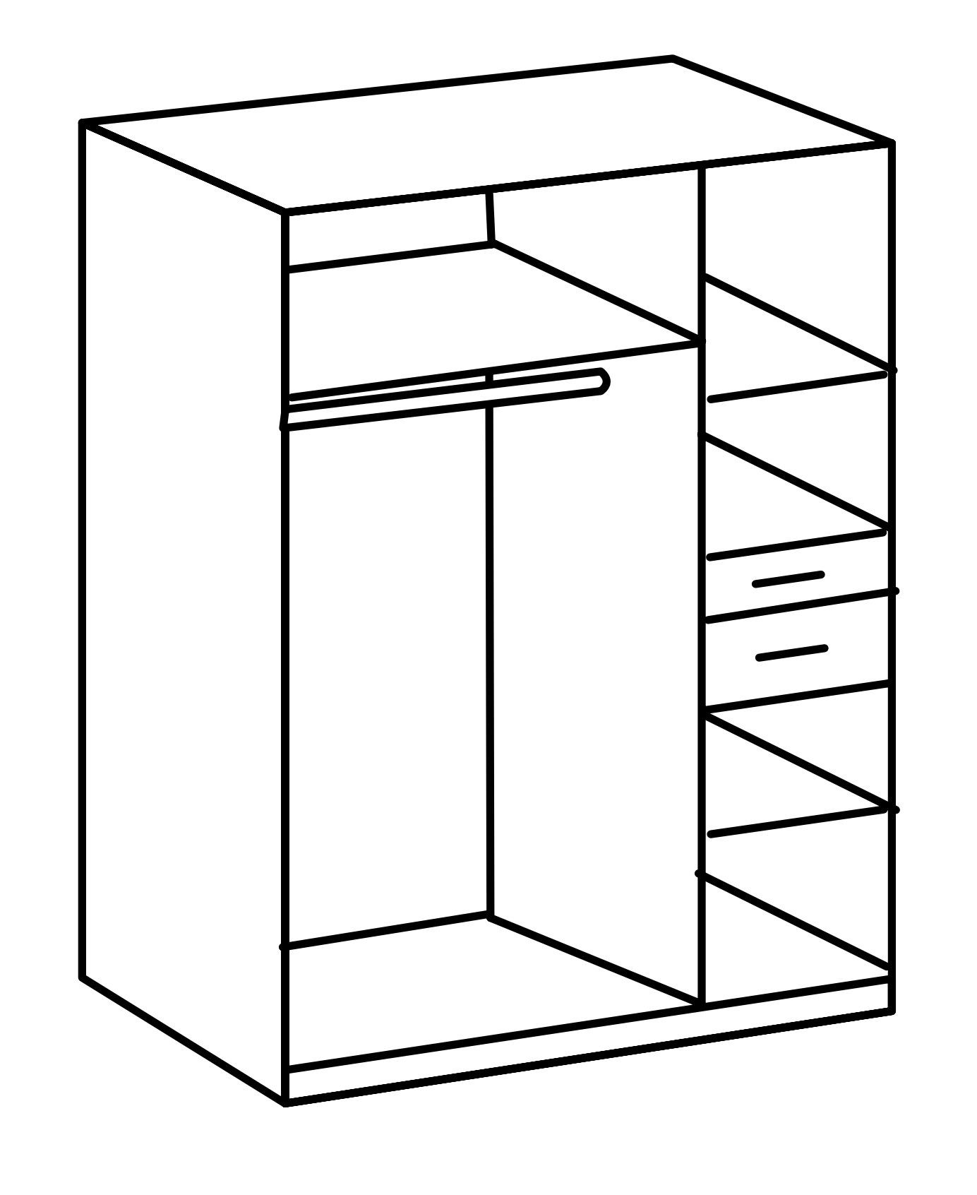 mit NB EICHE 135x198 Drehtürenschrank Türen und Hennef FLAGSTAFF GRAPHIT freiraum + cm) 4 (BxH: Schubladen in 2