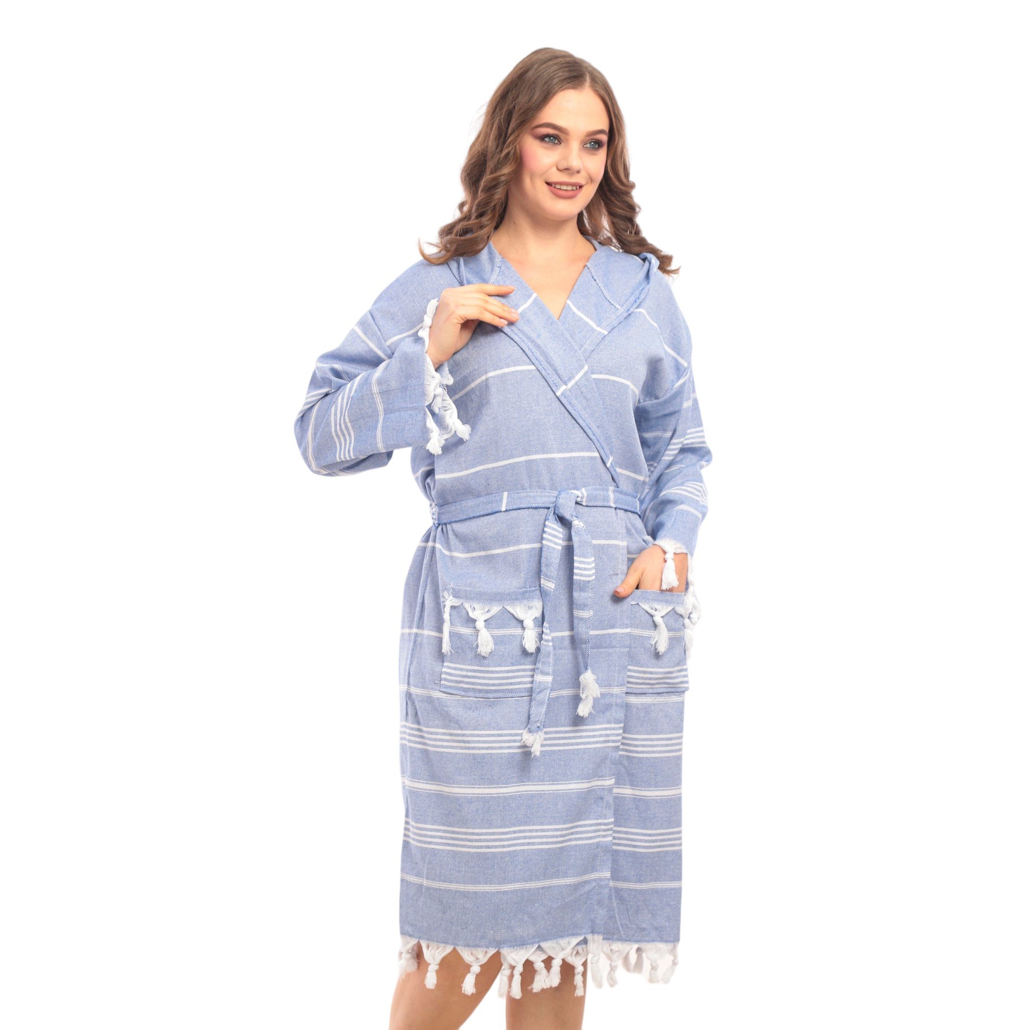 herémood Bademantel herémood Bademantel Damen & Herren Unisex – Weich & Leicht, Langform, 100% Baumwolle, mit Kapuze, & Gürtel, Hamamtuch-Stil mit Taschen – Ideal für Sauna, Spa, Hotel & Zuhause