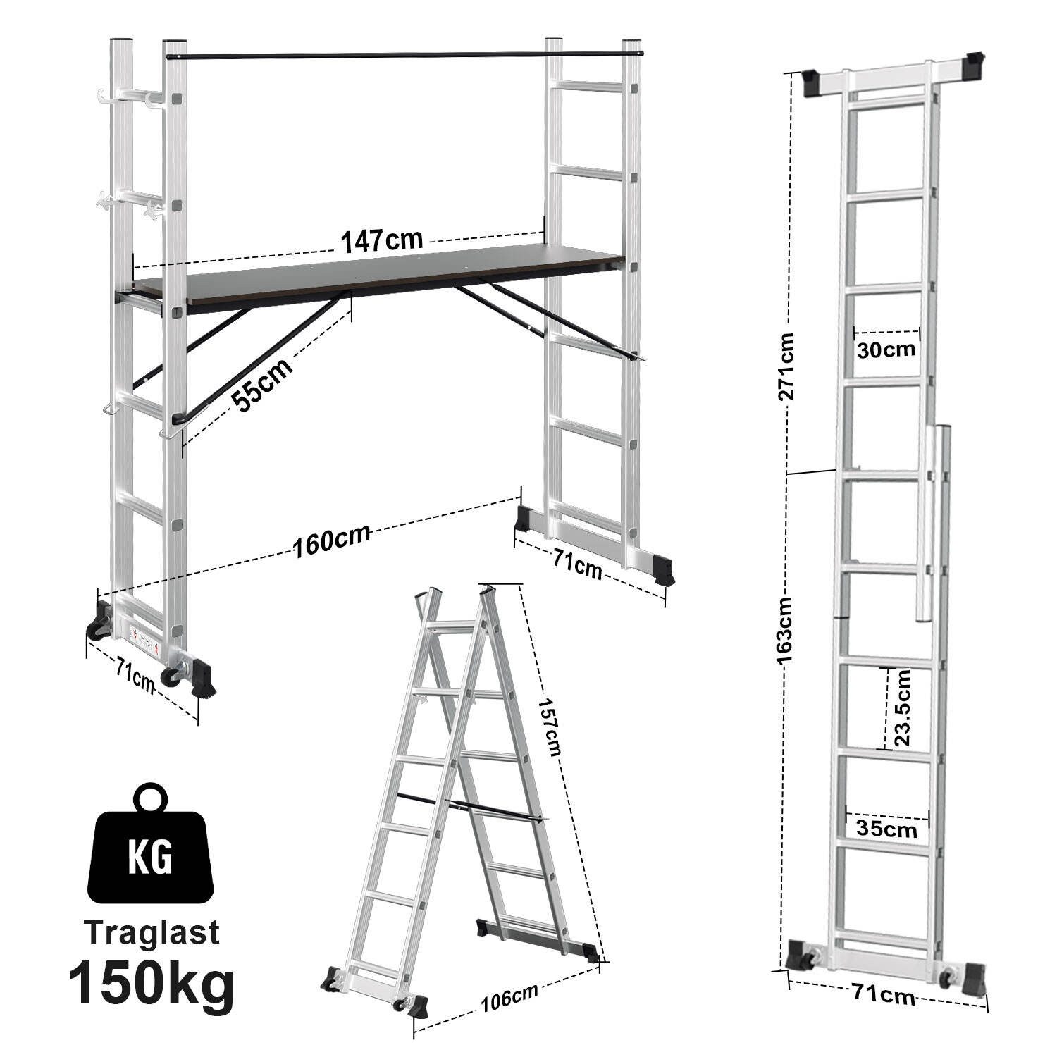 Clanmacy 4-in-1 Work Scaffold, Multi-Purpose Aluminum Ladder