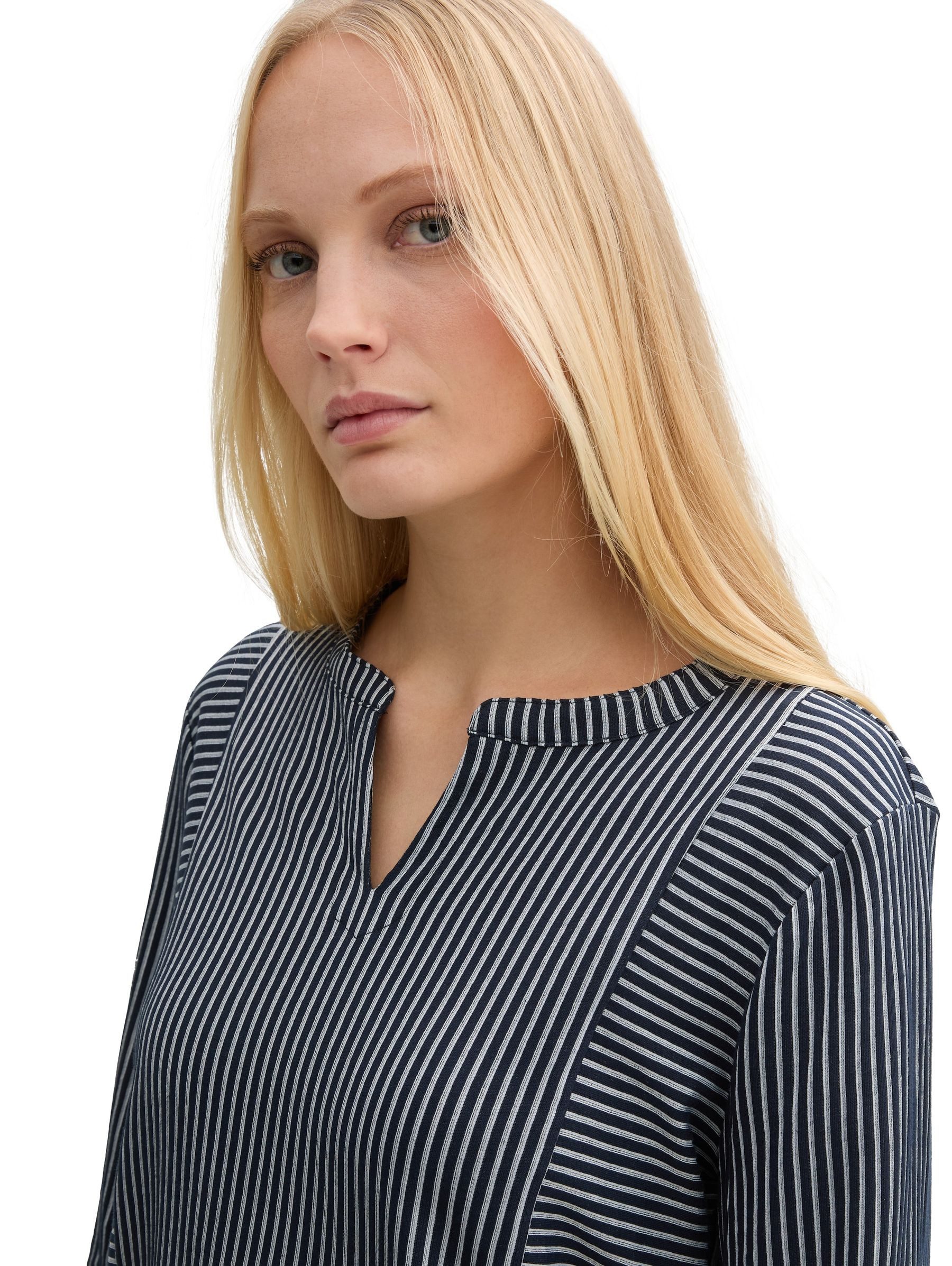 TOM TAILOR Blusenshirt Langärmlige mit V-Ausschnitt und feinen Streifen Bluse mit Streifenmuster