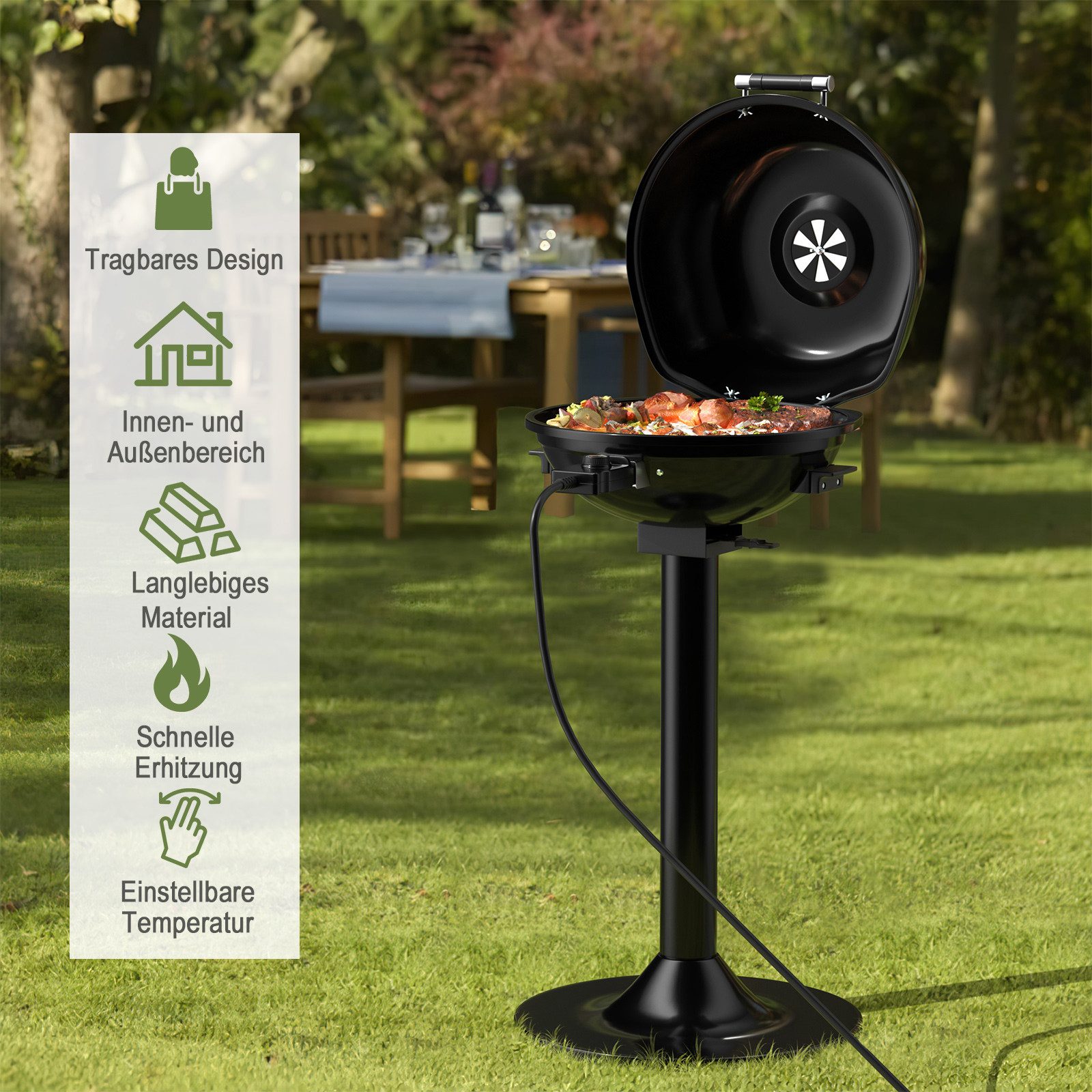 COSTWAY Elektrogrill, 1600 W, 93-219°C verstellbar, Antihaftbeschichtung
