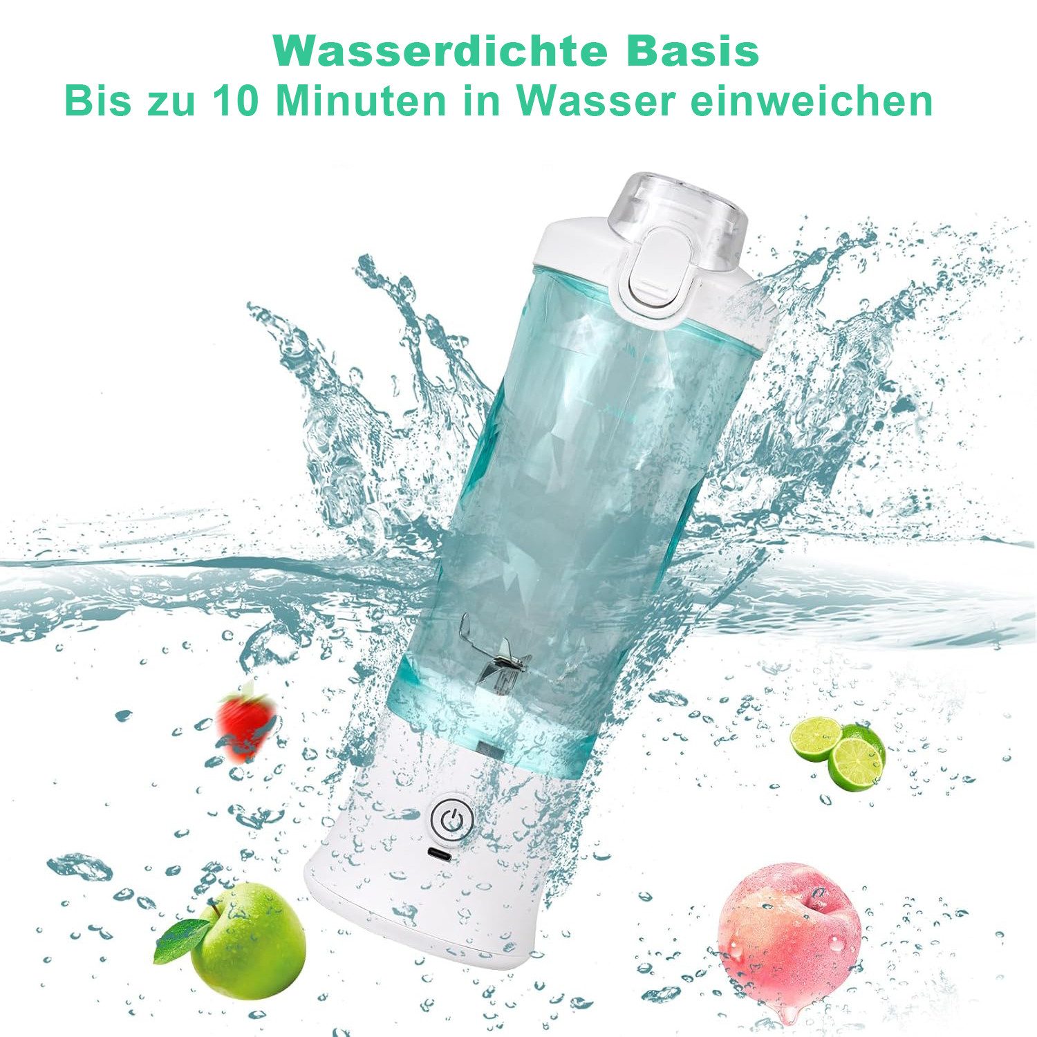 OKWISH Akku-Smoothie-Maker 600ml Mixer Smoothie Maker USB Wiederaufladbar Portable Blender, 240 W, mit 6 Klinge für Fitnessstudio Büro Camping und Reisen