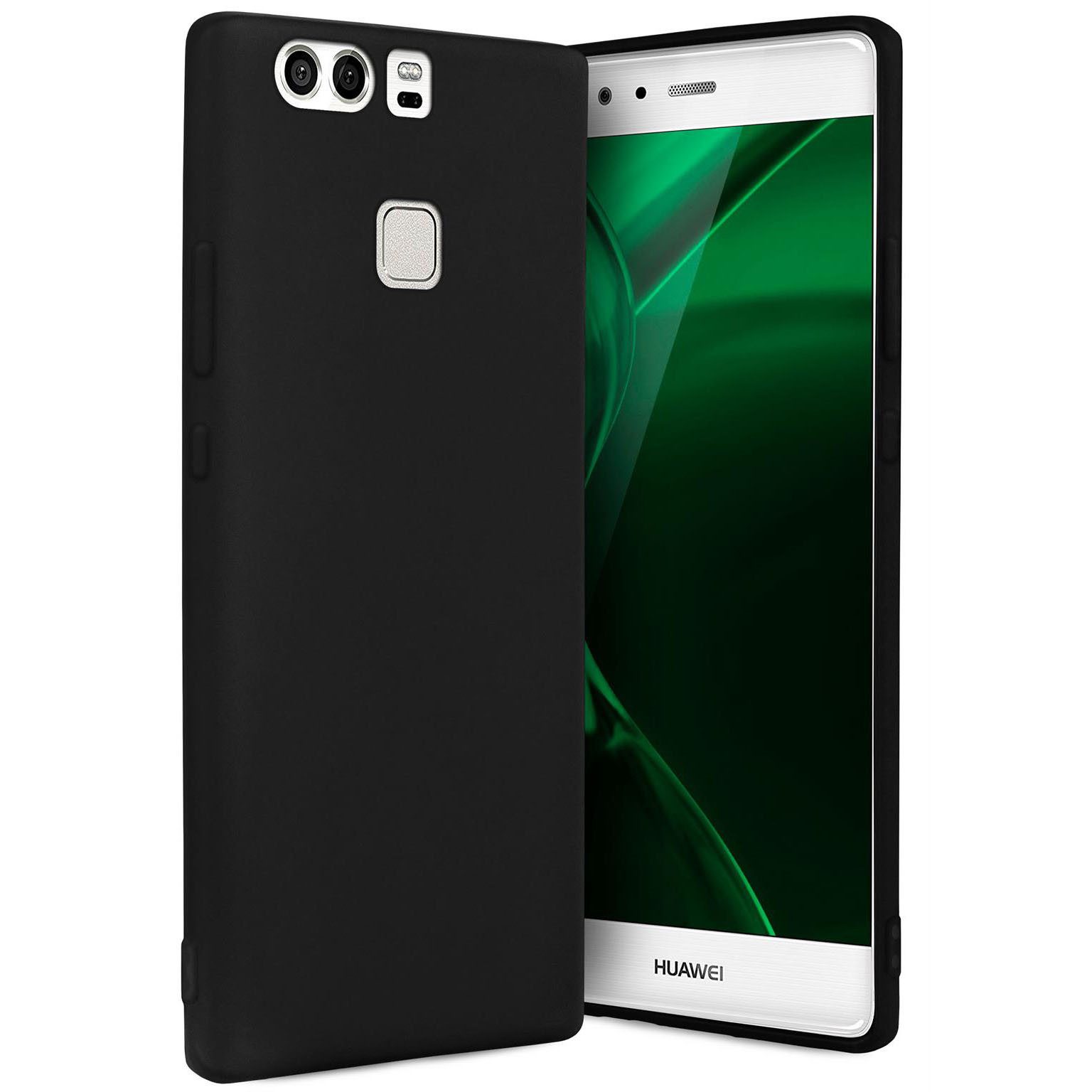 ONEFLOW Handyhülle für Huawei P9 Hülle Dünn SlimShield Pro Schwarz 5,2 Zoll, Backcover TPU Case Handyhülle minimalistisch Schutzhülle Erhöhter Rand