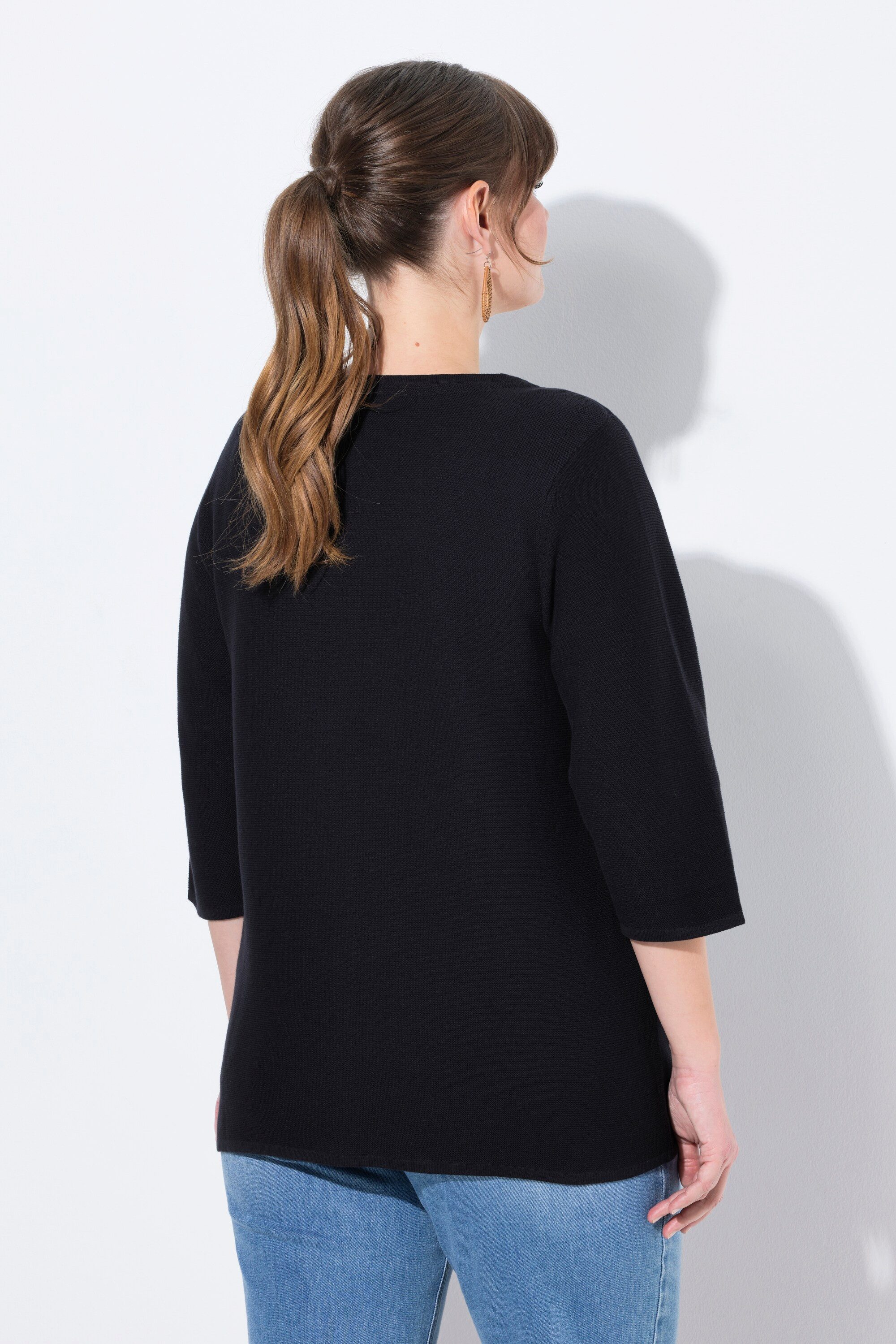 Ulla Popken Strickjacke Strickjacke V-Ausschnitt 3/4-Arm Biobaumwolle – Bild 3 von 4