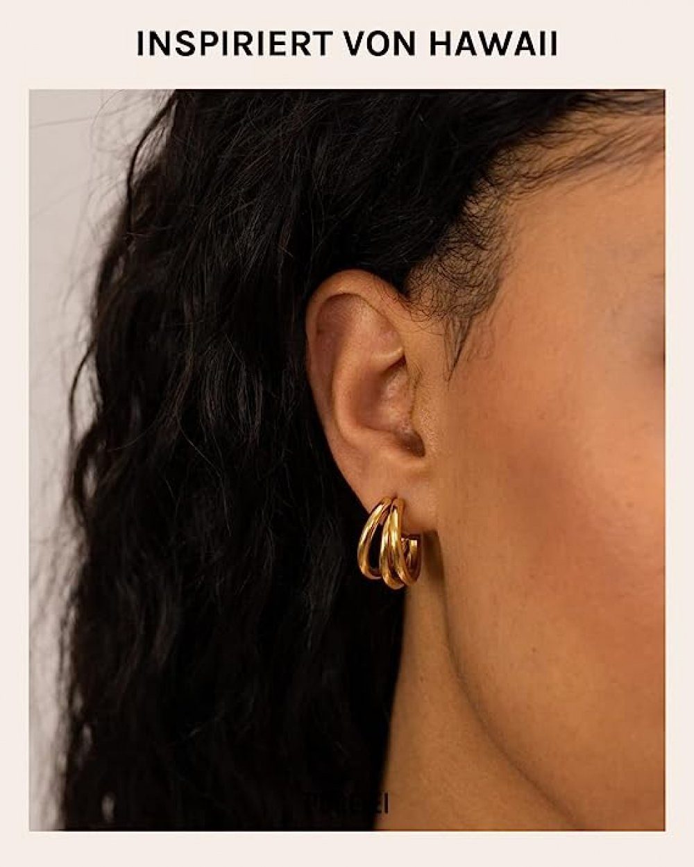 Paar Ohrringe Mehrlagige aus Edelstahl goldfarbenem WaKuKa Creolen C-Creolen