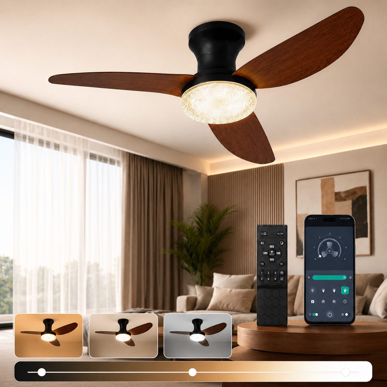 Lapalife Deckenventilator mit Beleuchtung, Leise Ventilator, Dimmbar, Kristall-Lampenschirm, 6 Geschwindigkeiten, mit Fernbedienung&APP, Timer, 100CM
